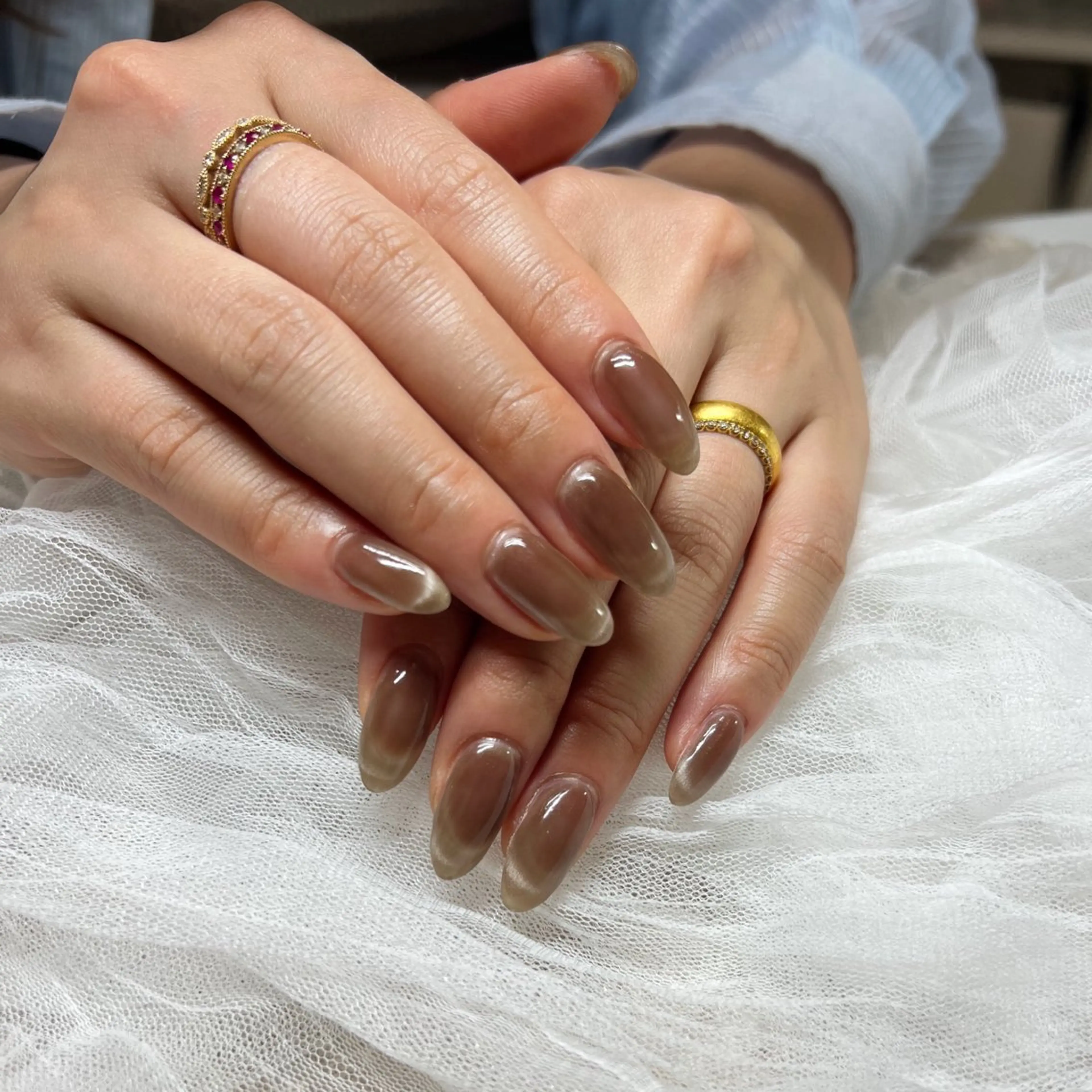 ネイル ブラウン フレンチネイル マグネットネイル ルミエナ銀座 KATAOKAのネイルデザイン