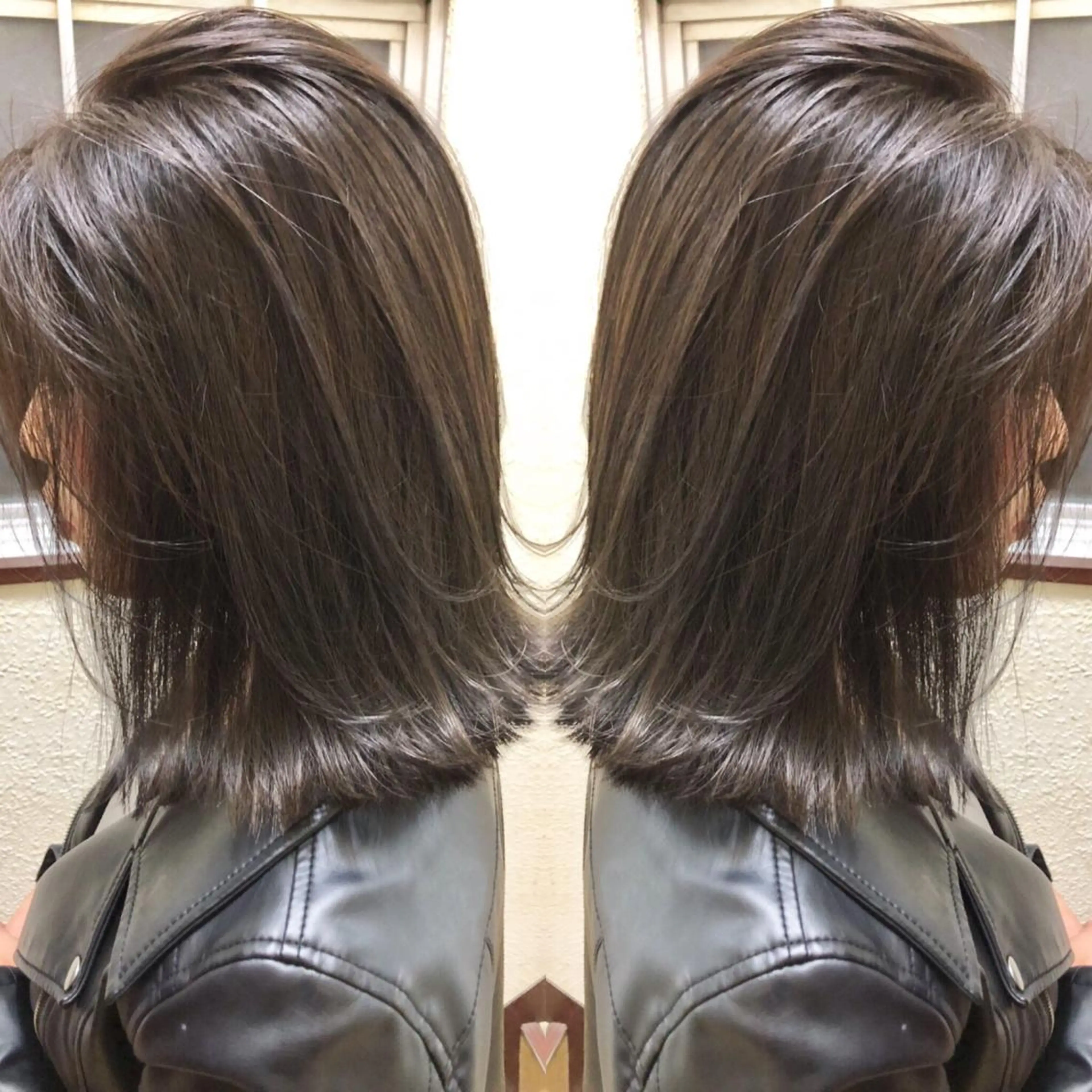 ミディアム カラー バレイヤージュ グレージュ モーヴグレージュ レイヤーカット ヘアカラー 💈平島 拓也💈のヘアスタイル