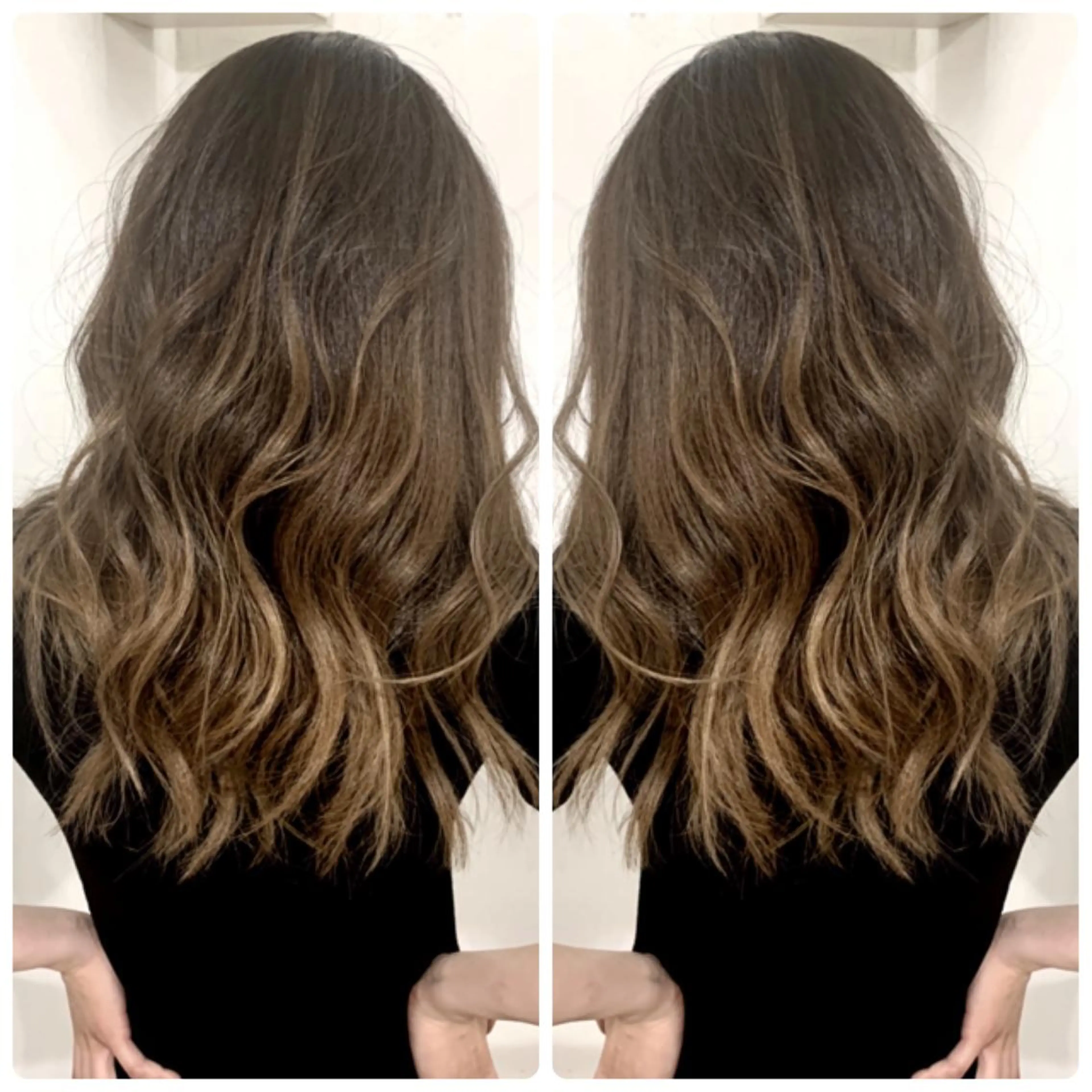 セミロング カラー アッシュ バレイヤージュ ブリーチ デザインカラー グレージュ カット ヘアカラー トリートメント 京都大人女性ショート 徒歩1分/秋山のヘアスタイル