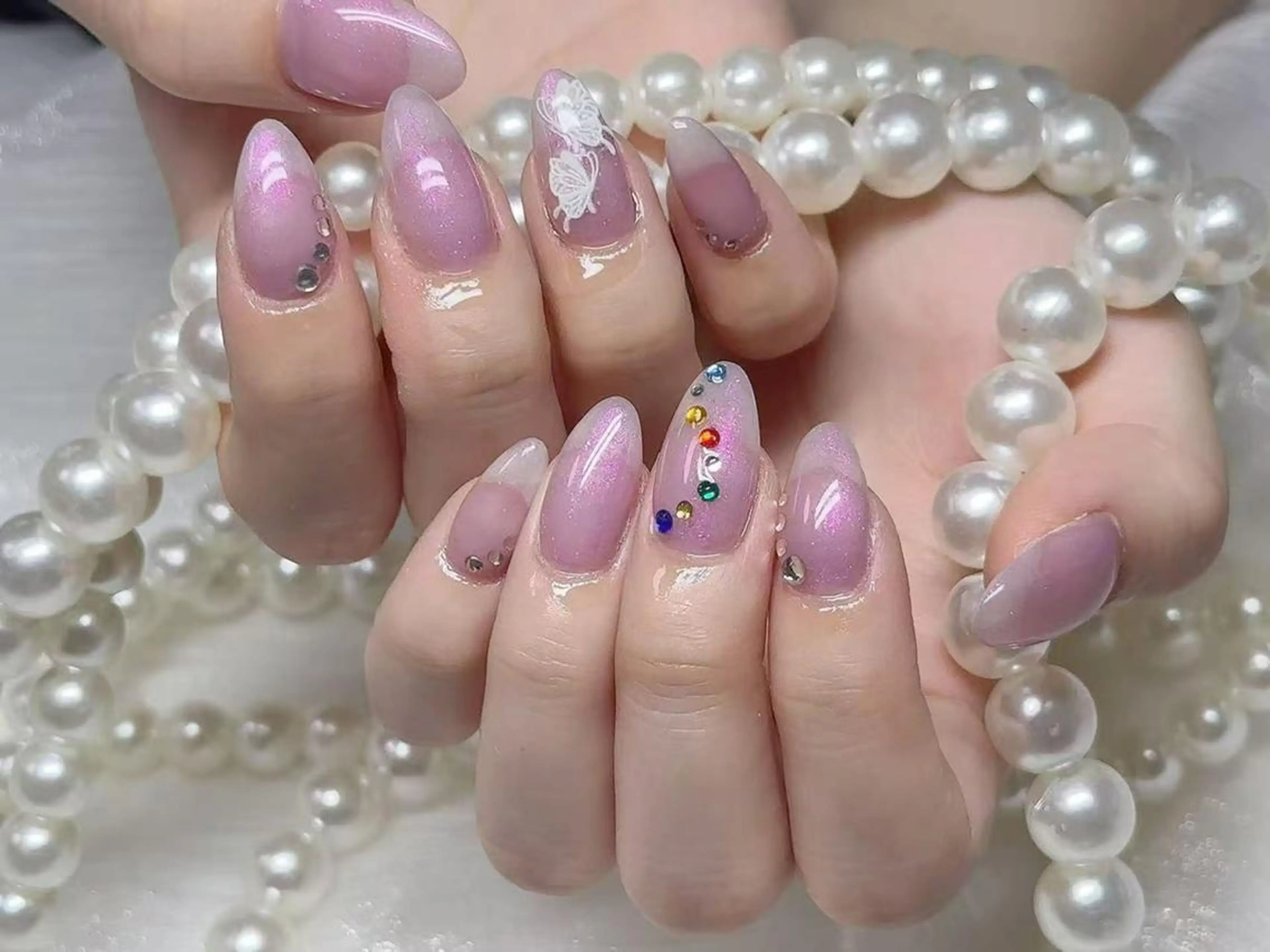 ネイル アートネイル クリアネイル 成人式 長さ出し フラッシュネイル Ru na🍳のネイルデザイン