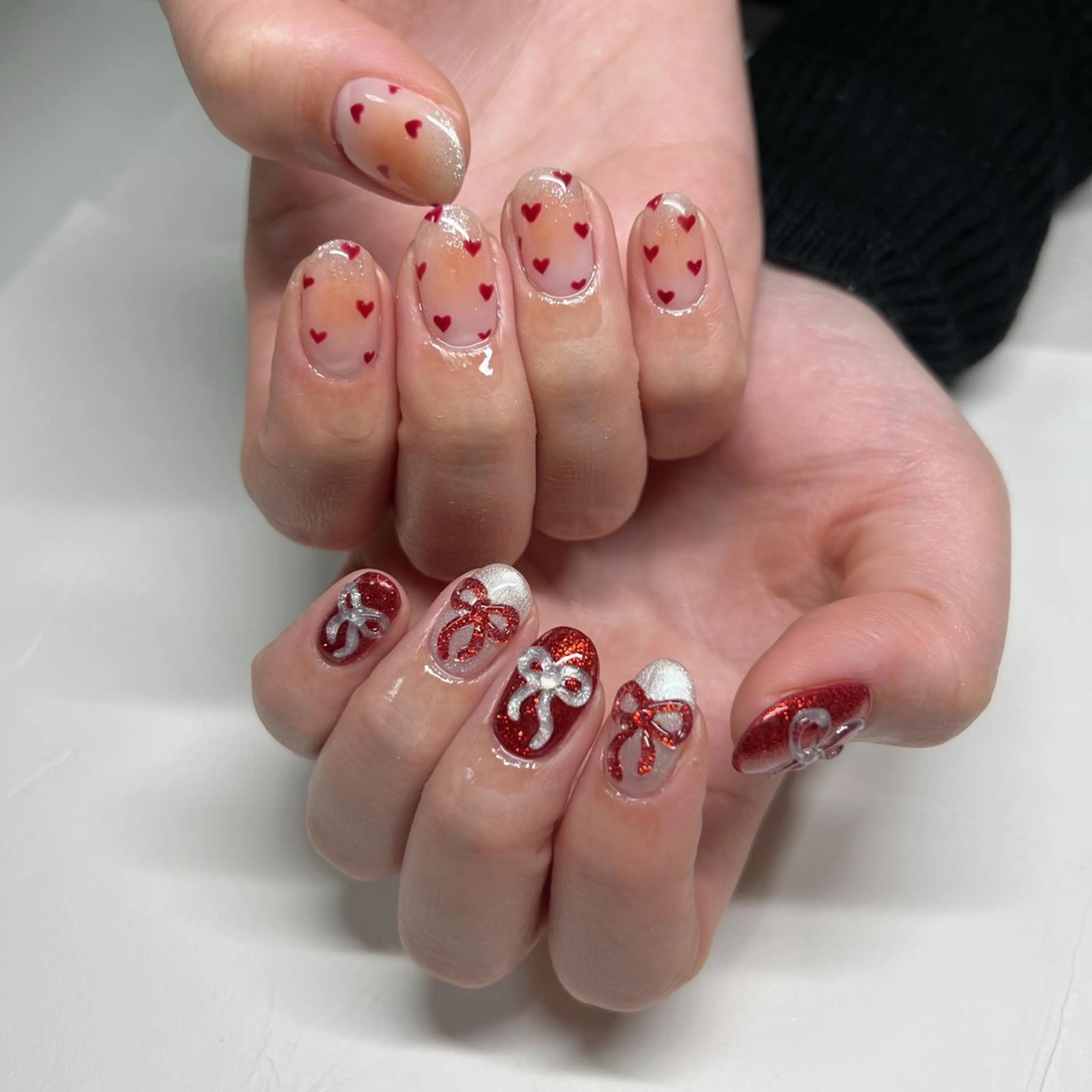 ネイル ハート リボン ハンドネイル 川端 京香のネイルデザイン