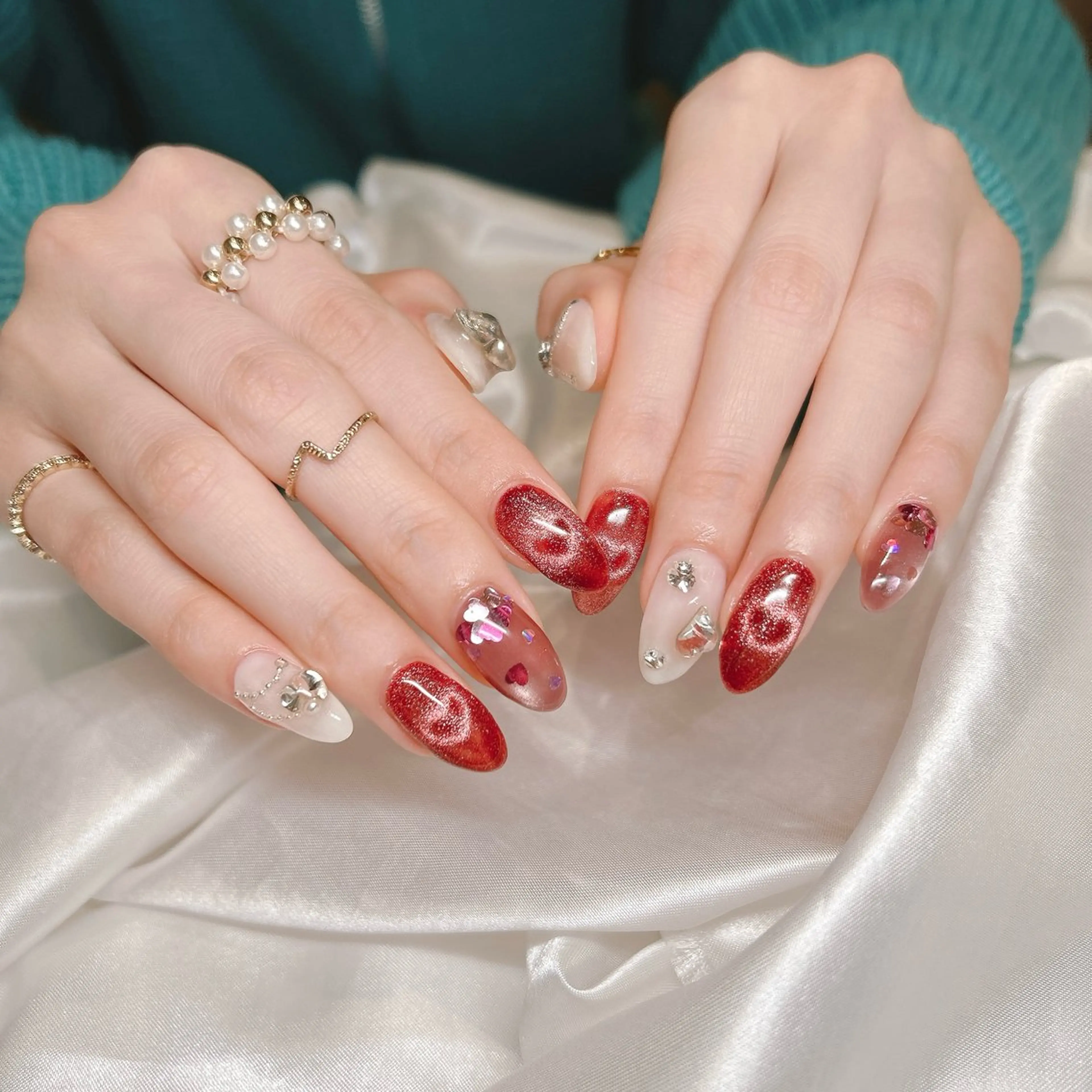 ネイル ハート マグネットネイル ハンドネイル junna のぞいてねのネイルデザイン