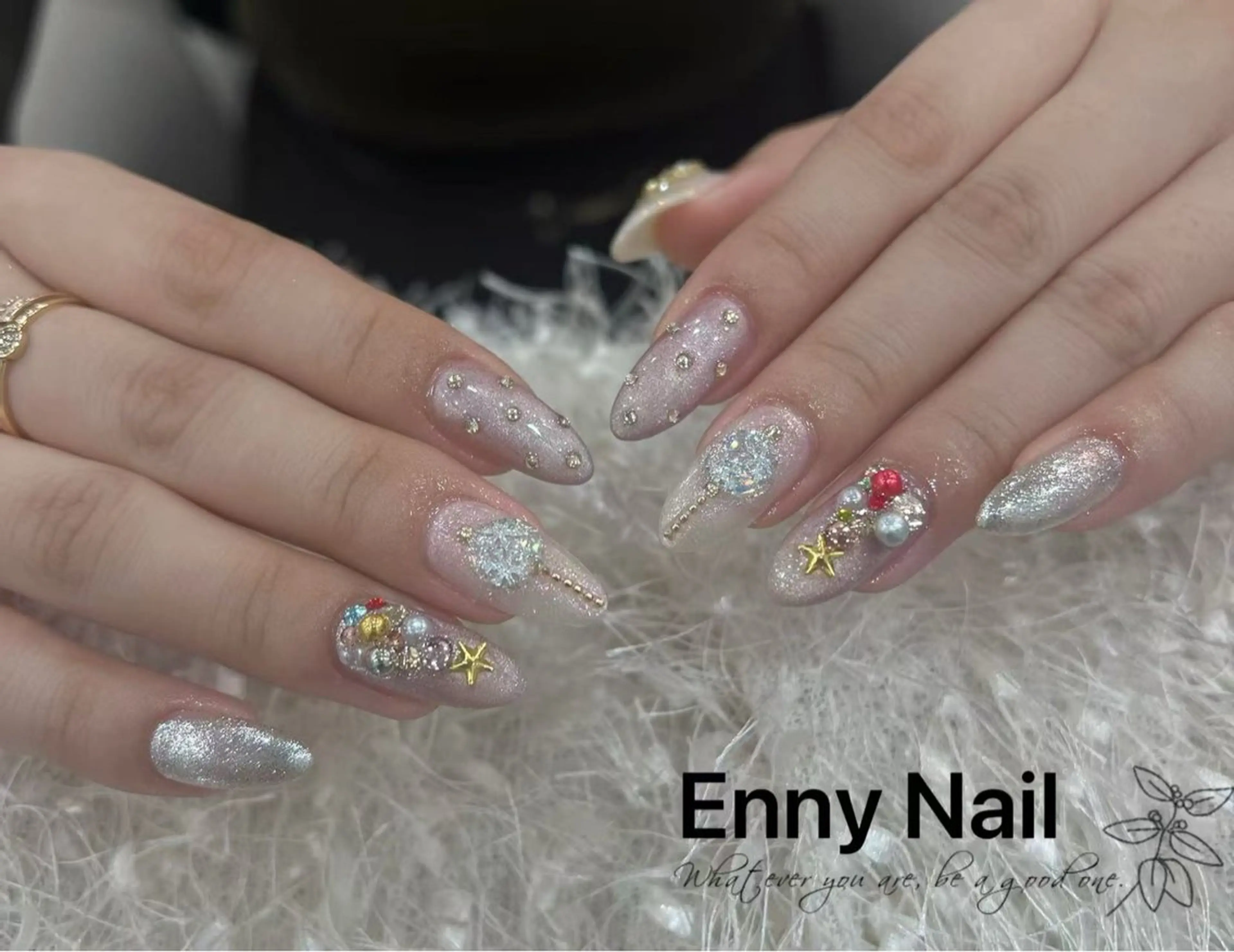 ネイル チークネイル フットネイル フレンチネイル ジェルネイル ガラスフレンチ Nailsalon Ennyのネイルデザイン
