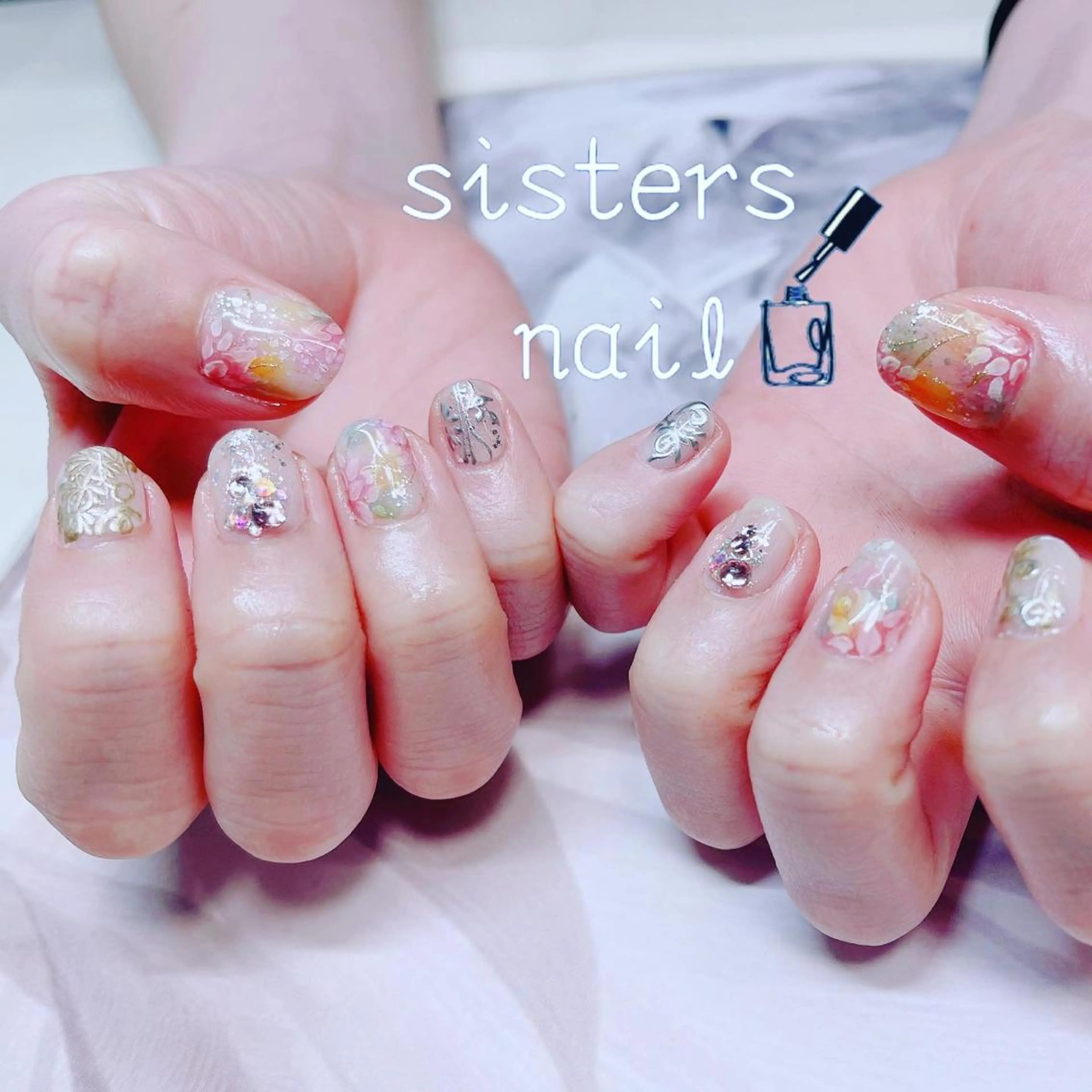 ネイル アートネイル フラワーネイル 春ネイル ハンドネイル ハンドケア sisters nail.fのネイルデザイン