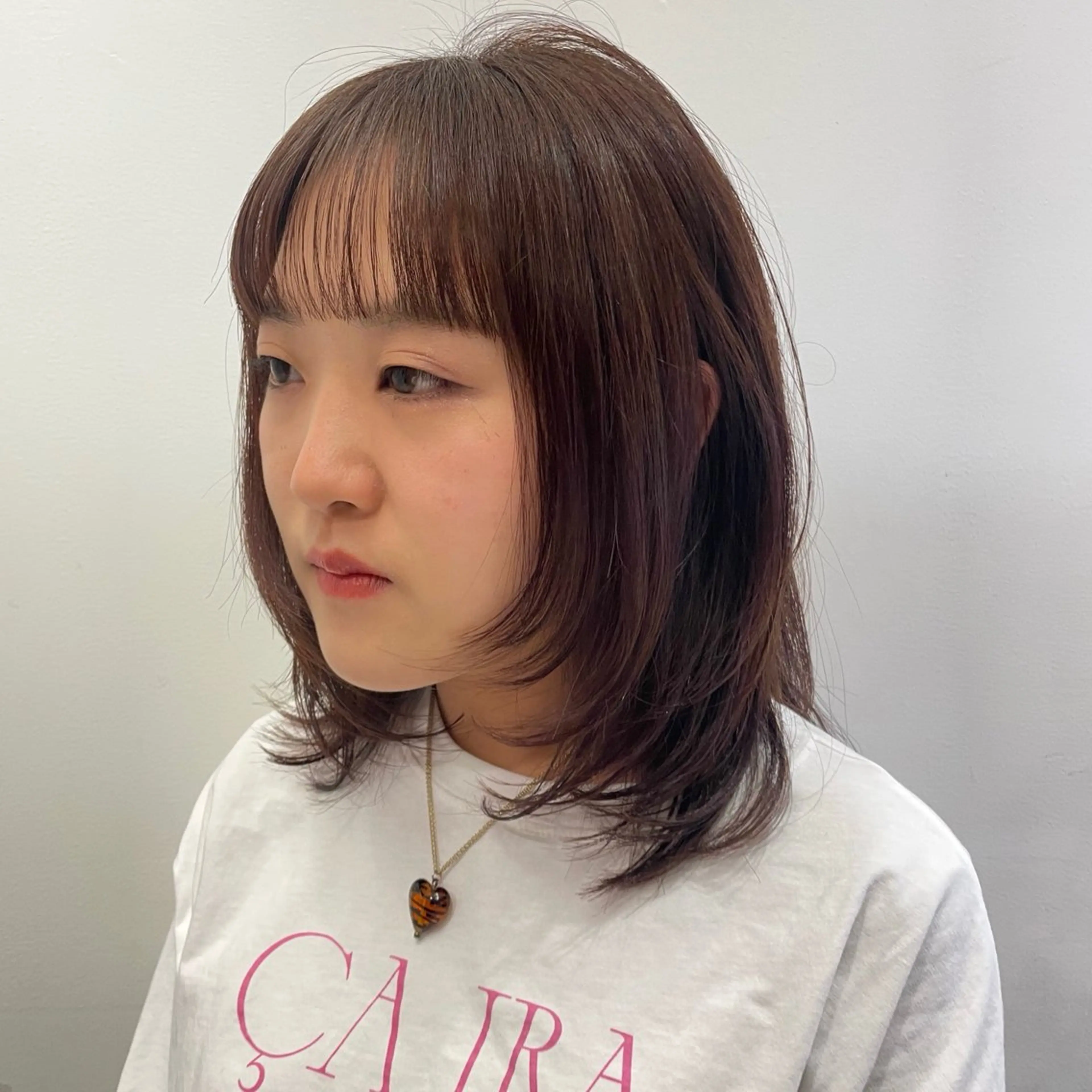 ミディアム カラー ブラウンカラー ピンクカラー ピンクブラウン 顔まわりレイヤー 顔周りカット カット ヘアカラー ボブパーマ ♡ヨシカワハナコのヘアスタイル