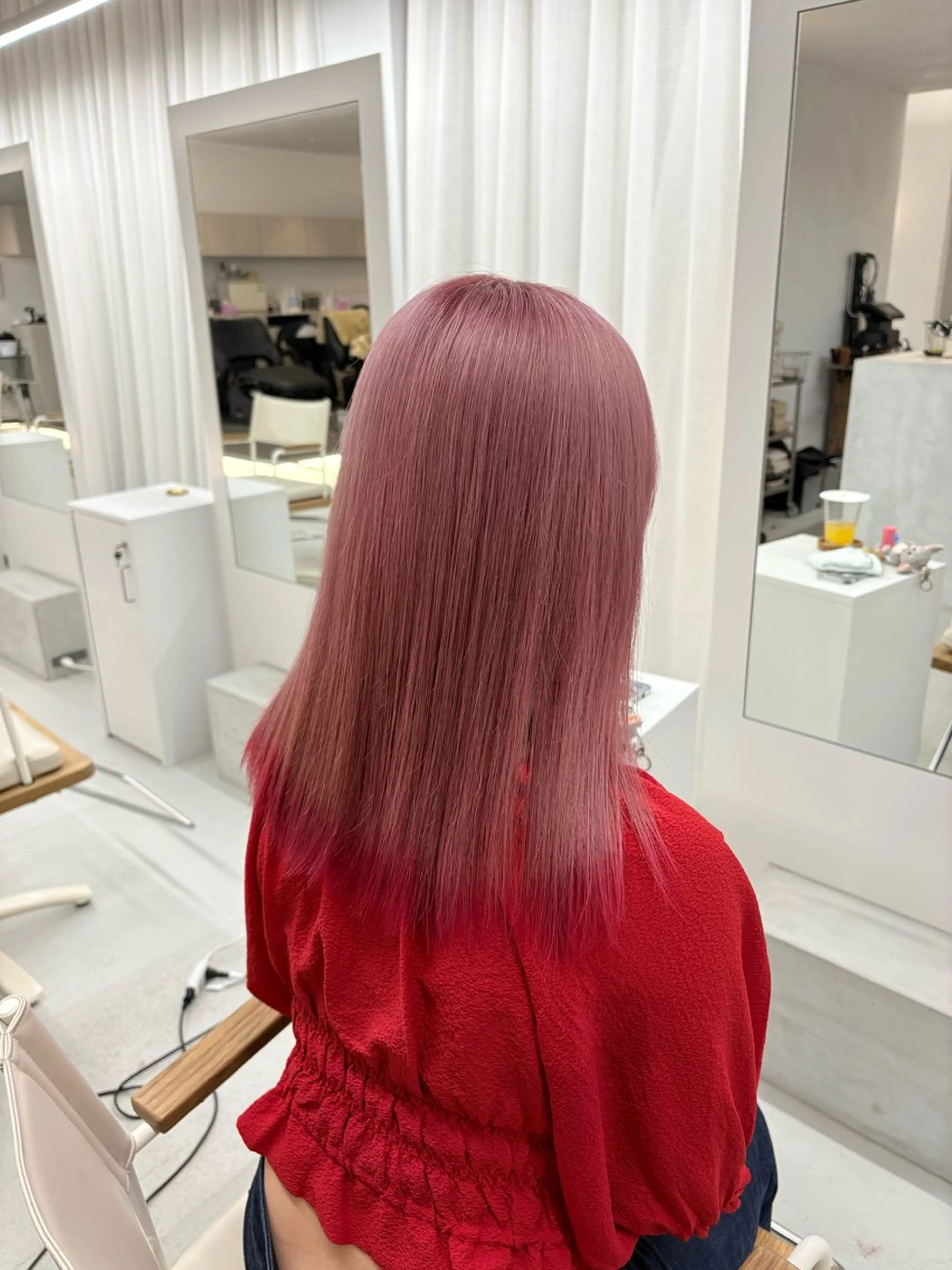 ミディアム カラー ピンクカラー ヘアカラー トリートメント 透明感/艶髪カラー/ 韓国/rinaのヘアスタイル