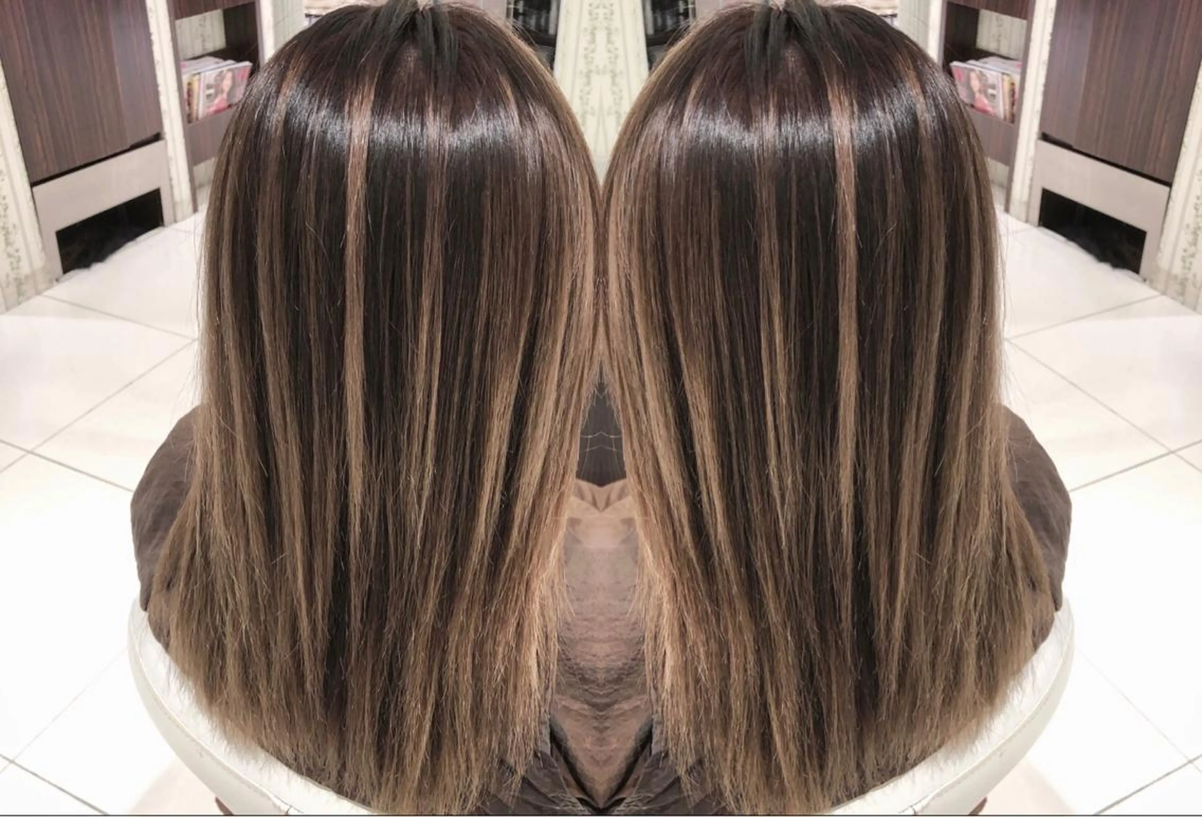 ミディアム カラー ヘアアレンジ バレイヤージュ デザインカラー ハイライトカラー ハイライト レイヤーカット アンドウ ユウ/ レイヤーカット/韓国のヘアスタイル