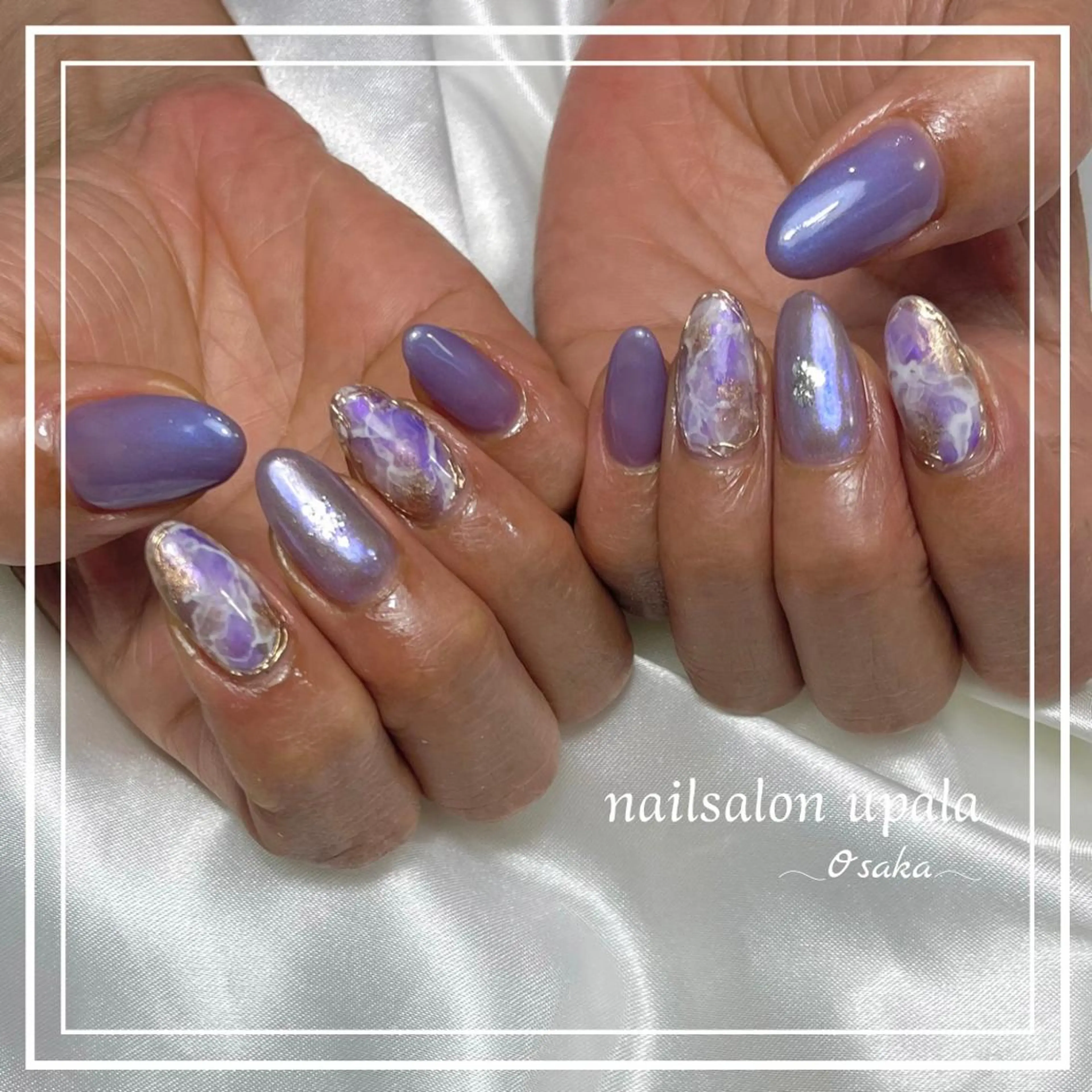ネイル ブルー ミラーネイル ニュアンスネイル 春ネイル ハンドネイル upala Mayukoのネイルデザイン