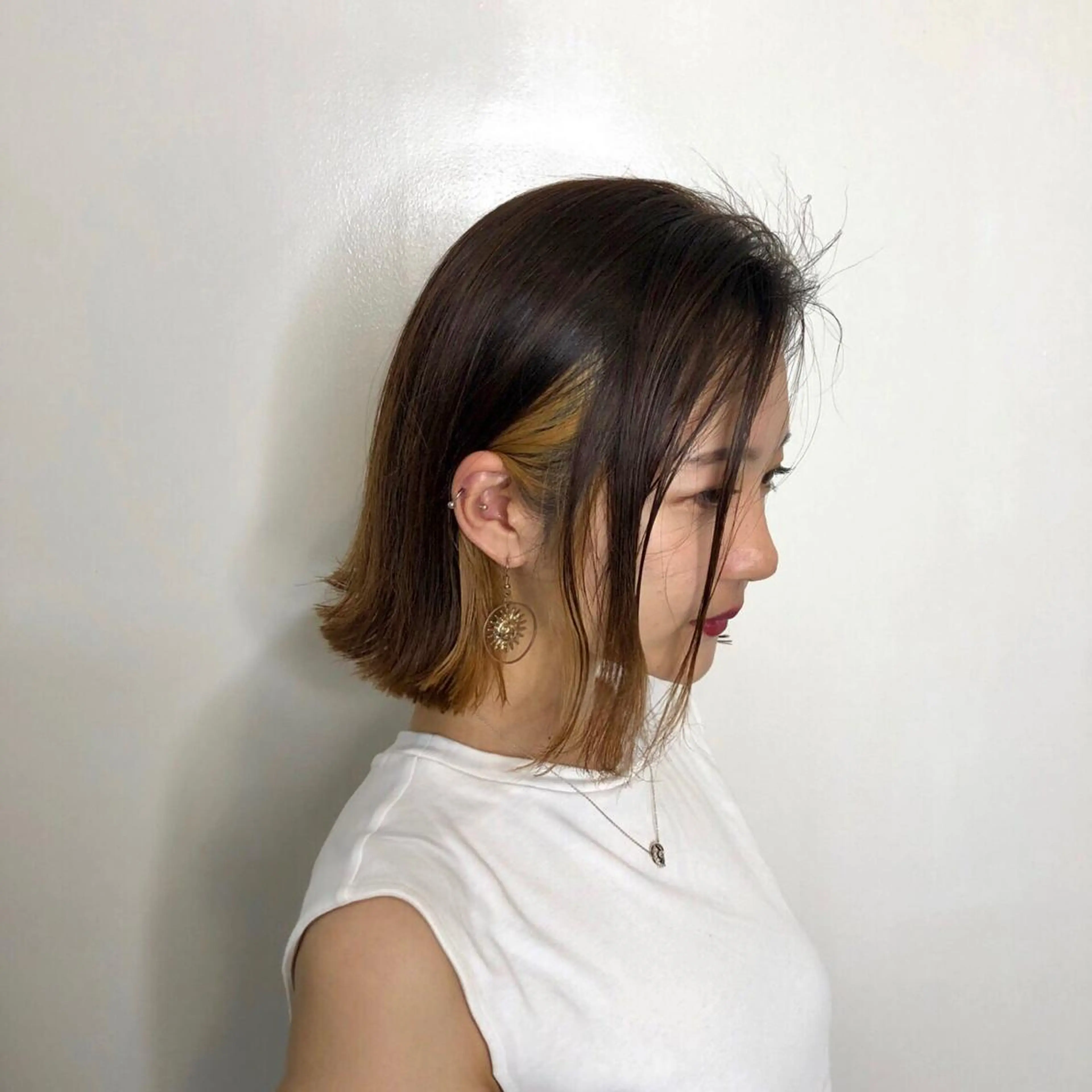 ミディアム 切りっぱなしボブ ボブ 🇰🇷ハイトーン× 韓国レイヤー레이어드のヘアスタイル