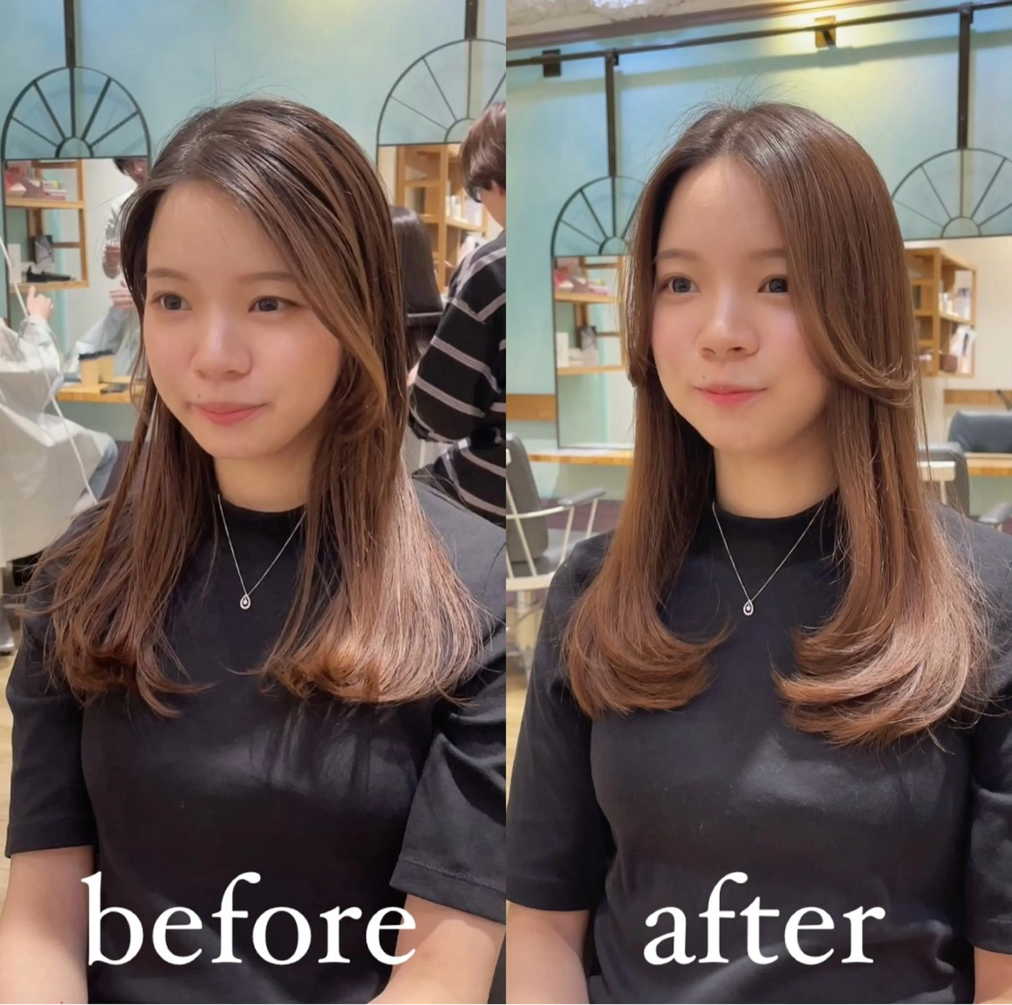 セミロング くびれヘア 顔周りカット 髪質改善 韓国風ヘア レイヤーカット カット トリートメント ヘッドスパ 大人可愛い透明感🌟 小顔・韓国髪🌟野中のヘアスタイル