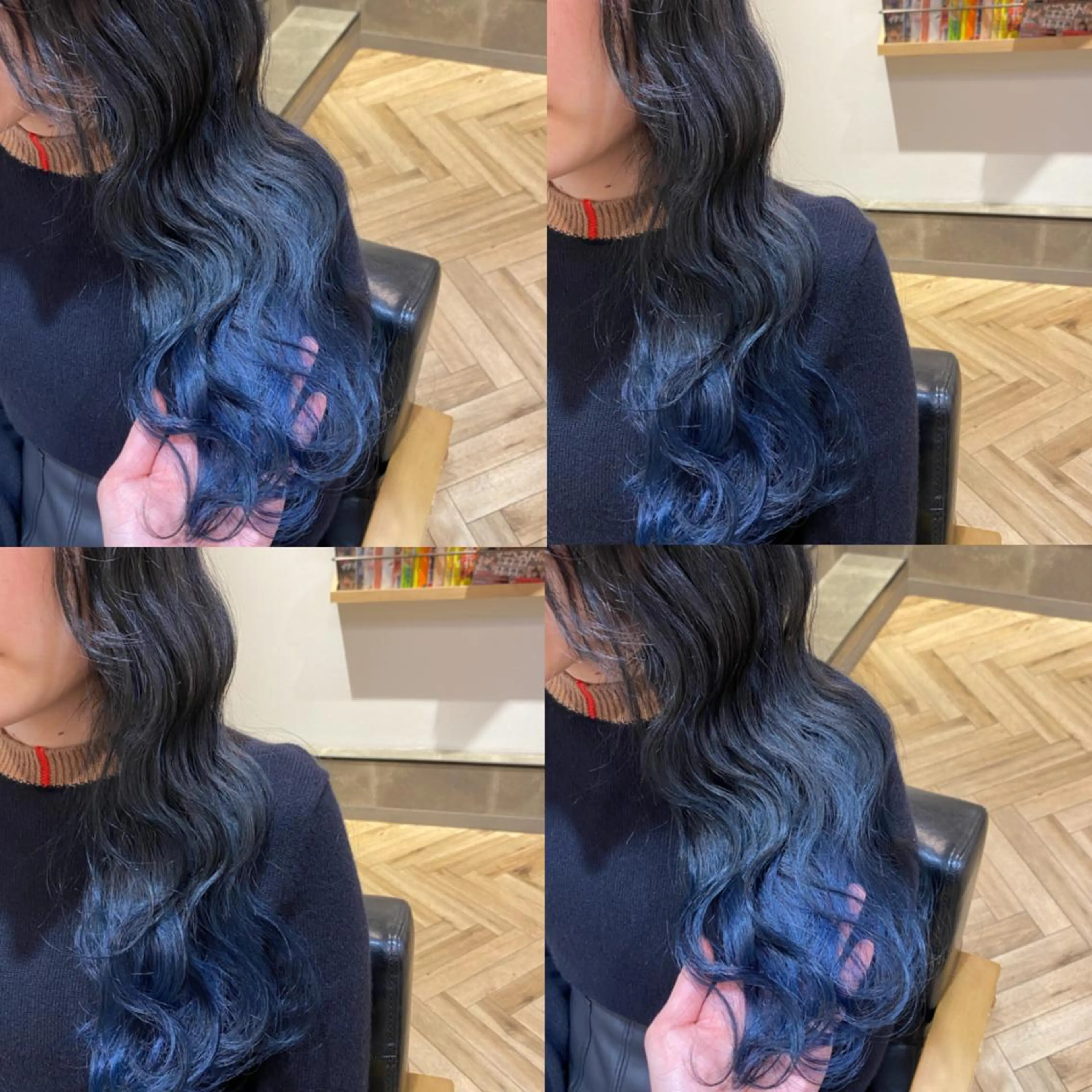 ロング カラー 黒髪 ブルーカラー ブルーブラック グラデーションカラー 艶カラー/韓国顔周り 🎀mamiのヘアスタイル