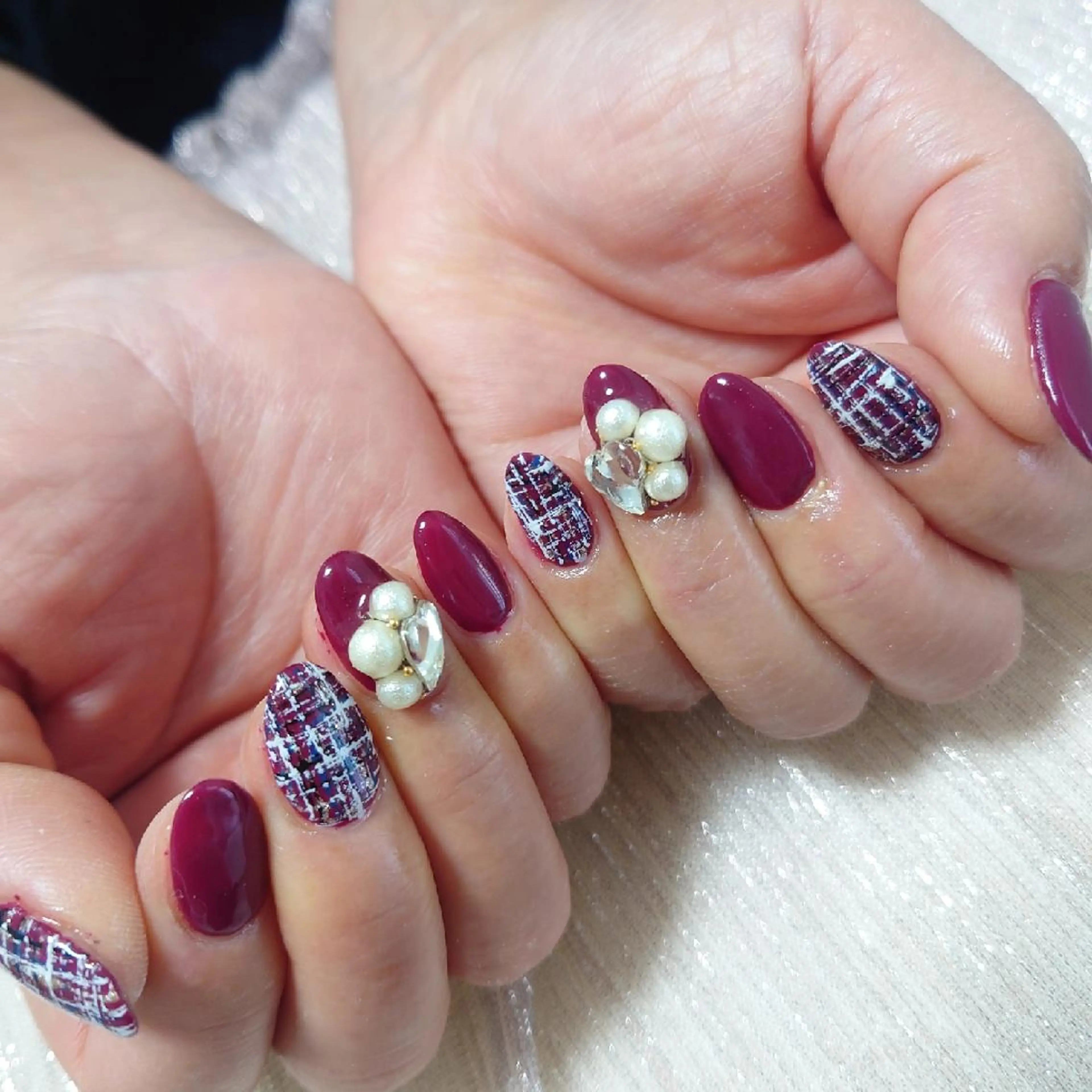 ネイル ボルドー ツイードネイル ハンドネイル NailSalon Kotillのネイルデザイン