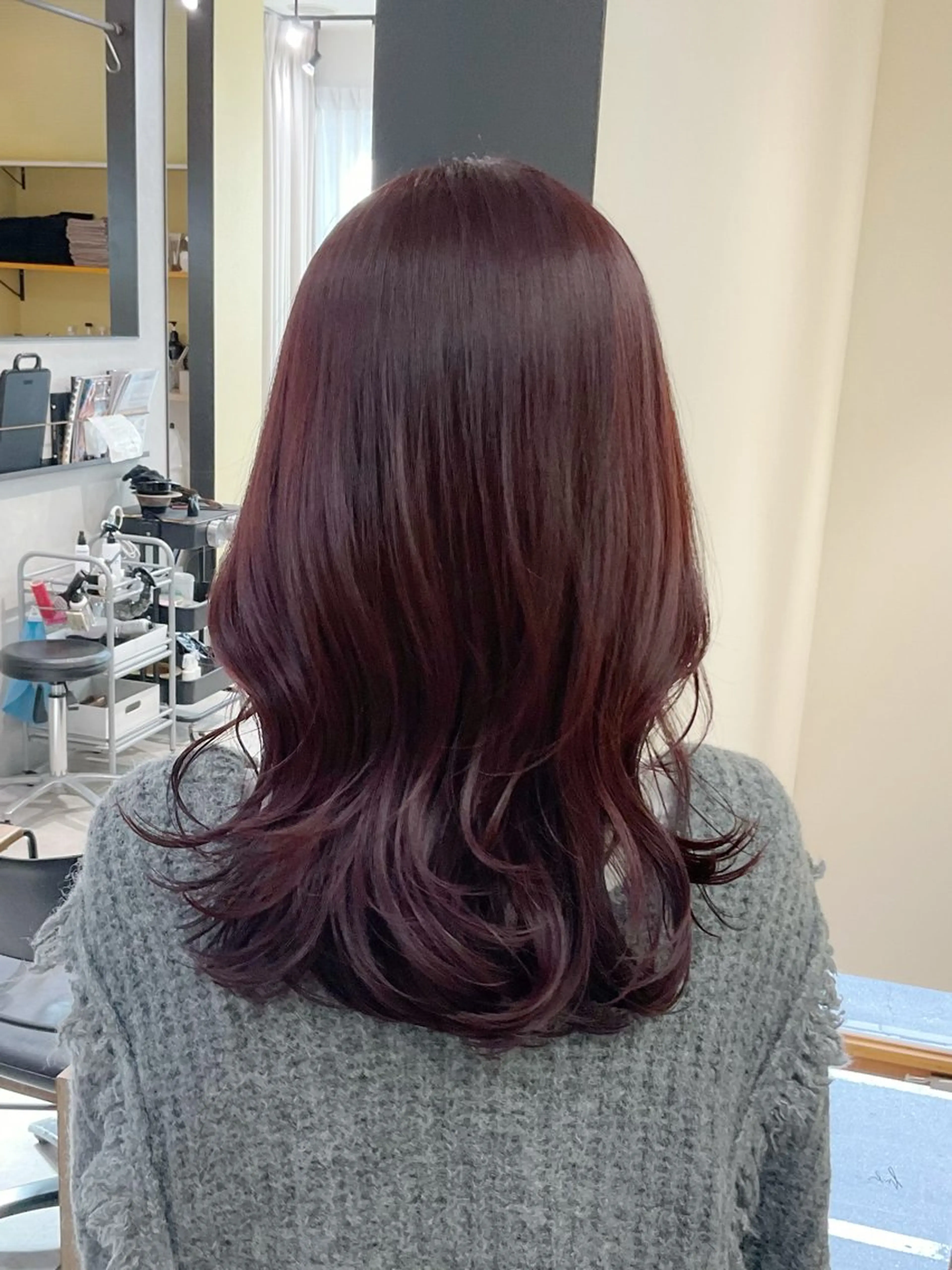ロング カラー ブリーチ ボルドーカラー ブリーチなしカラー レッドカラー カット ヘアカラー トリートメント hub hair レイヤー/透明感のヘアスタイル