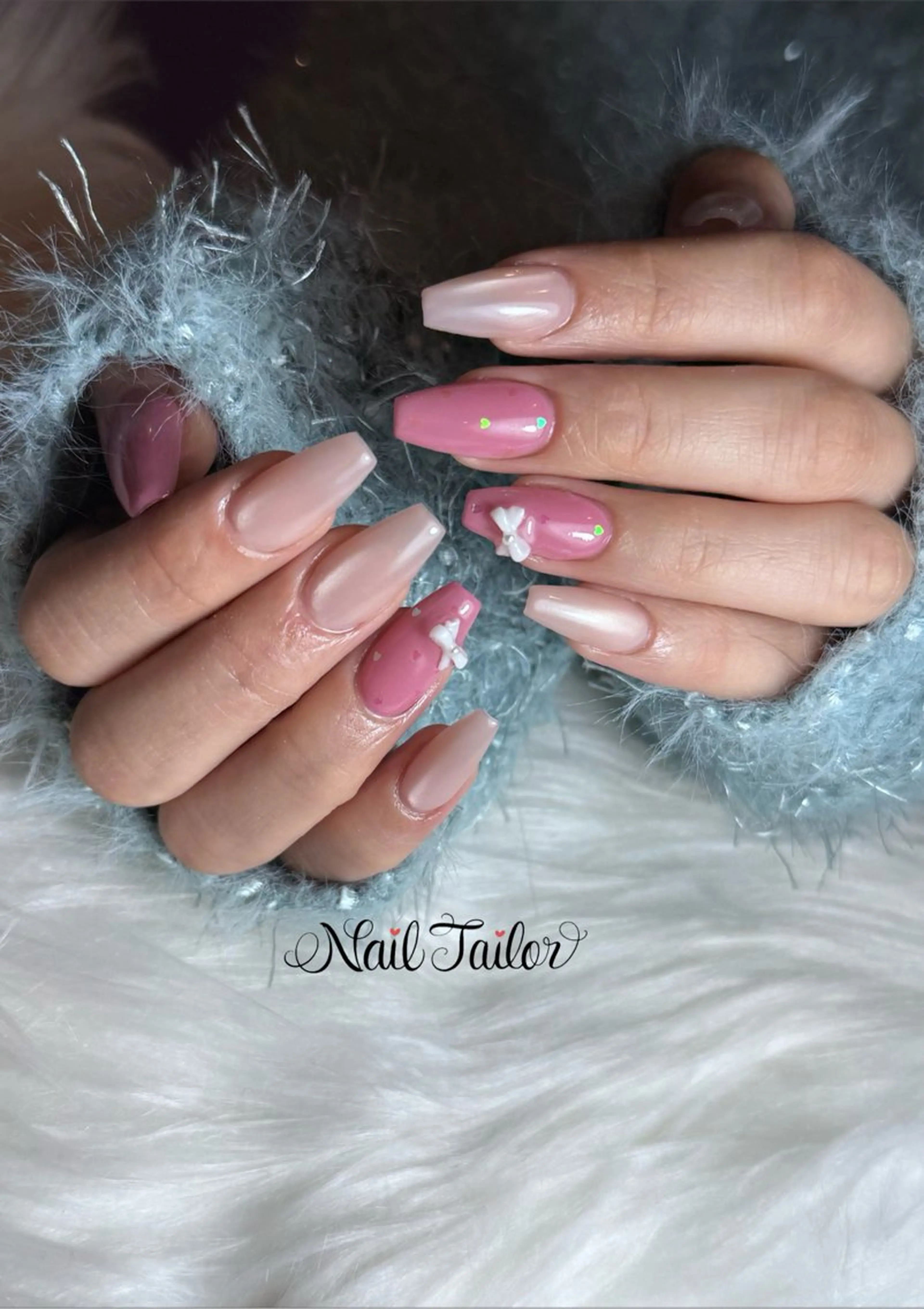 ネイル 長さ出し ガーリー マグネットネイル オフィスネイル リボン ハンドネイル 〜Nail Tailor〜　ネイルテイラー所属・NailTailor ネイルテイラーのネイルデザイン