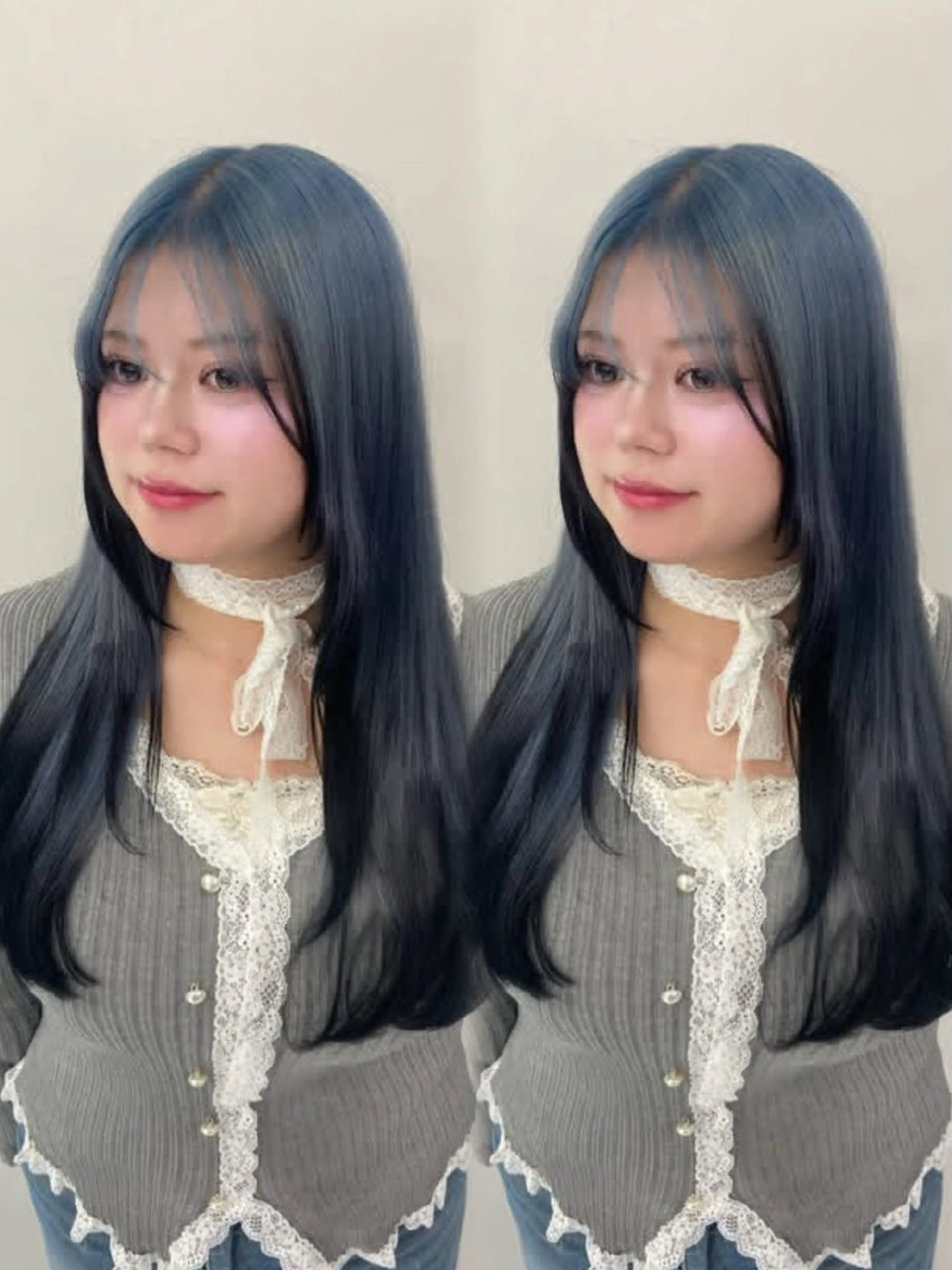 ロング カラー ヘアアレンジ 黒髪 ブルーカラー ヘアカラー トリートメント girlyハイトーン /airi🍓🎀のヘアスタイル