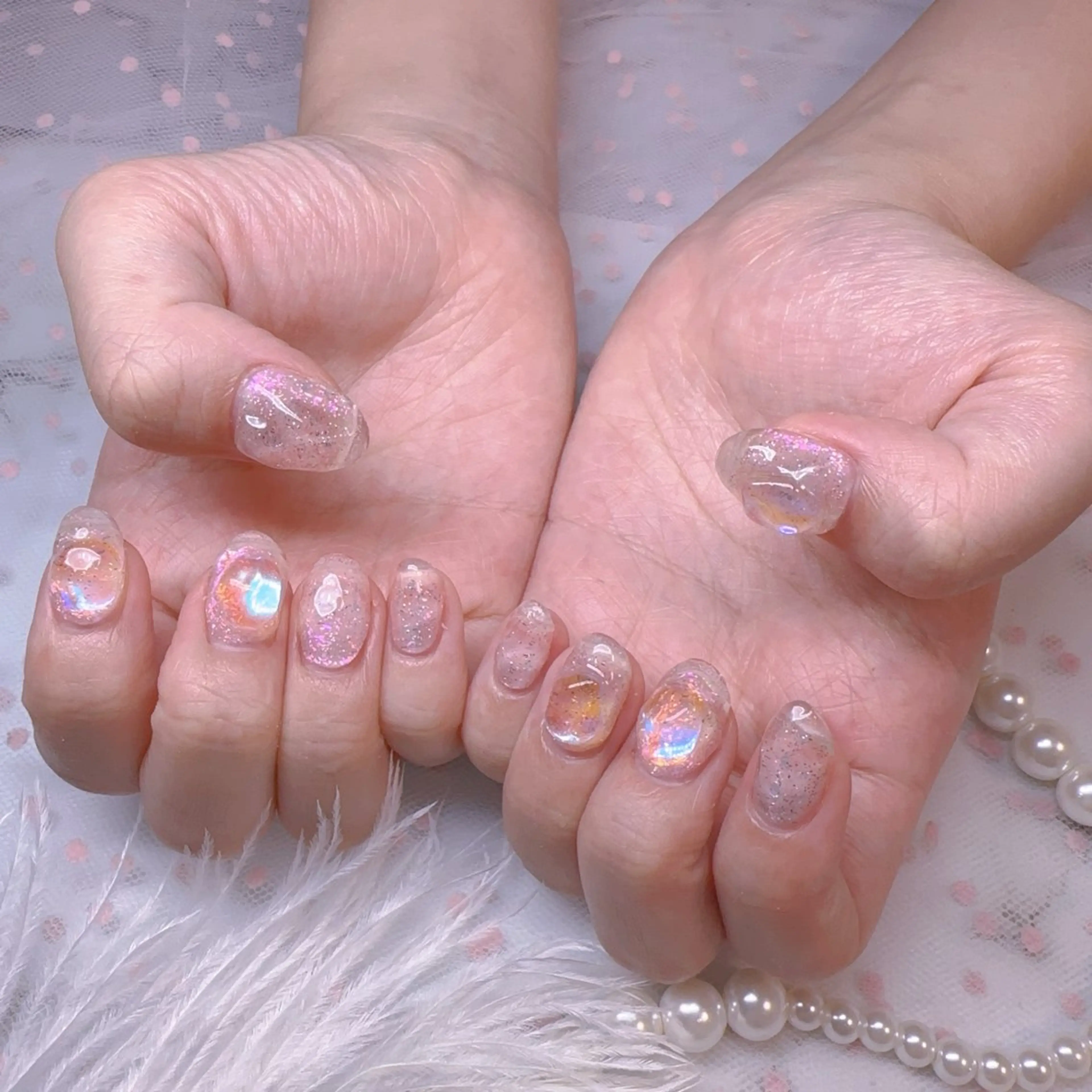 ネイル オーロラネイル フットネイル 韓国ネイル ラメ(グリッター) ラメグラデーション ハンドネイル Belle nail salon 新小岩のネイルデザイン