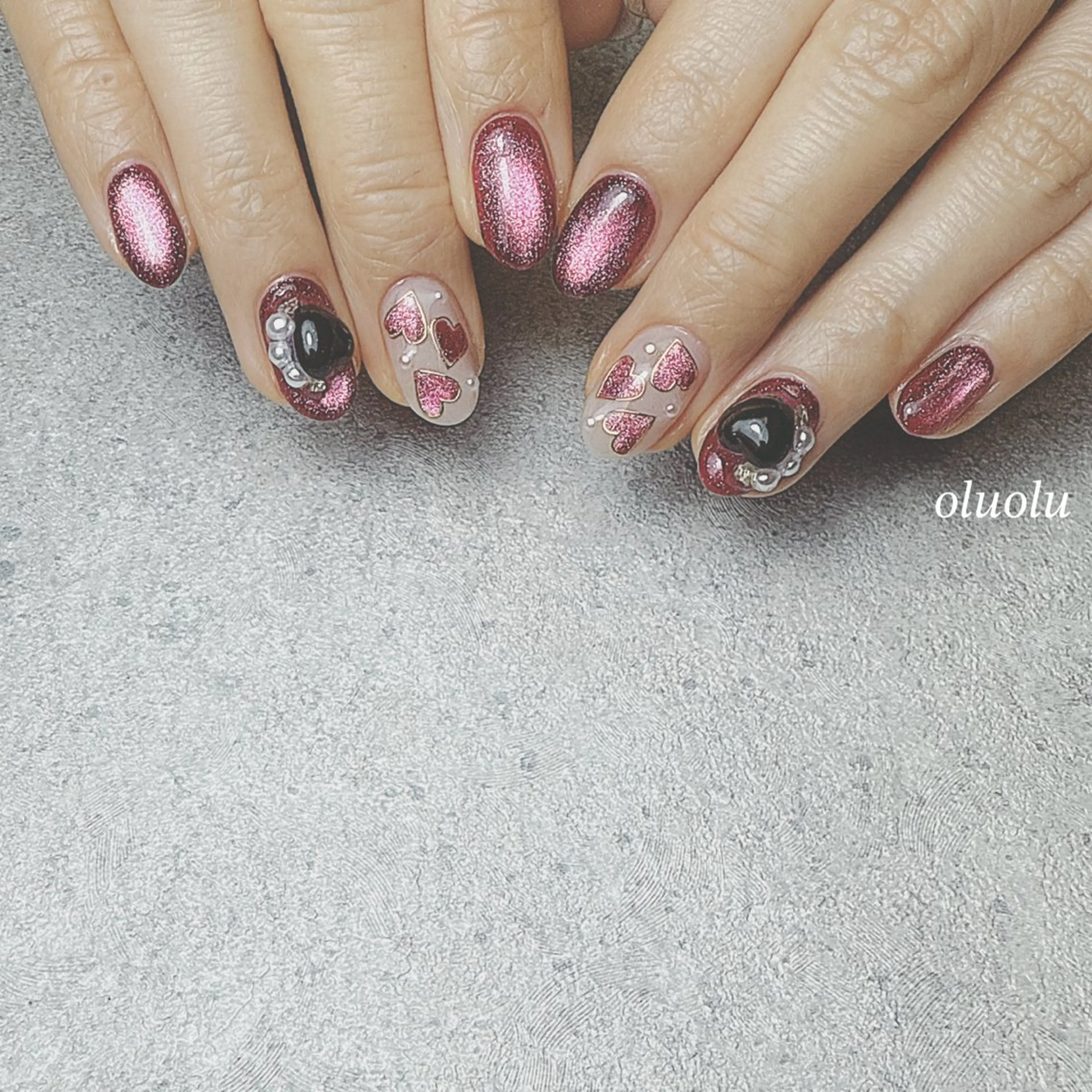 ネイル アートネイル ハート マグネットネイル バレンタイン ハンドネイル 大村 紬華のネイルデザイン