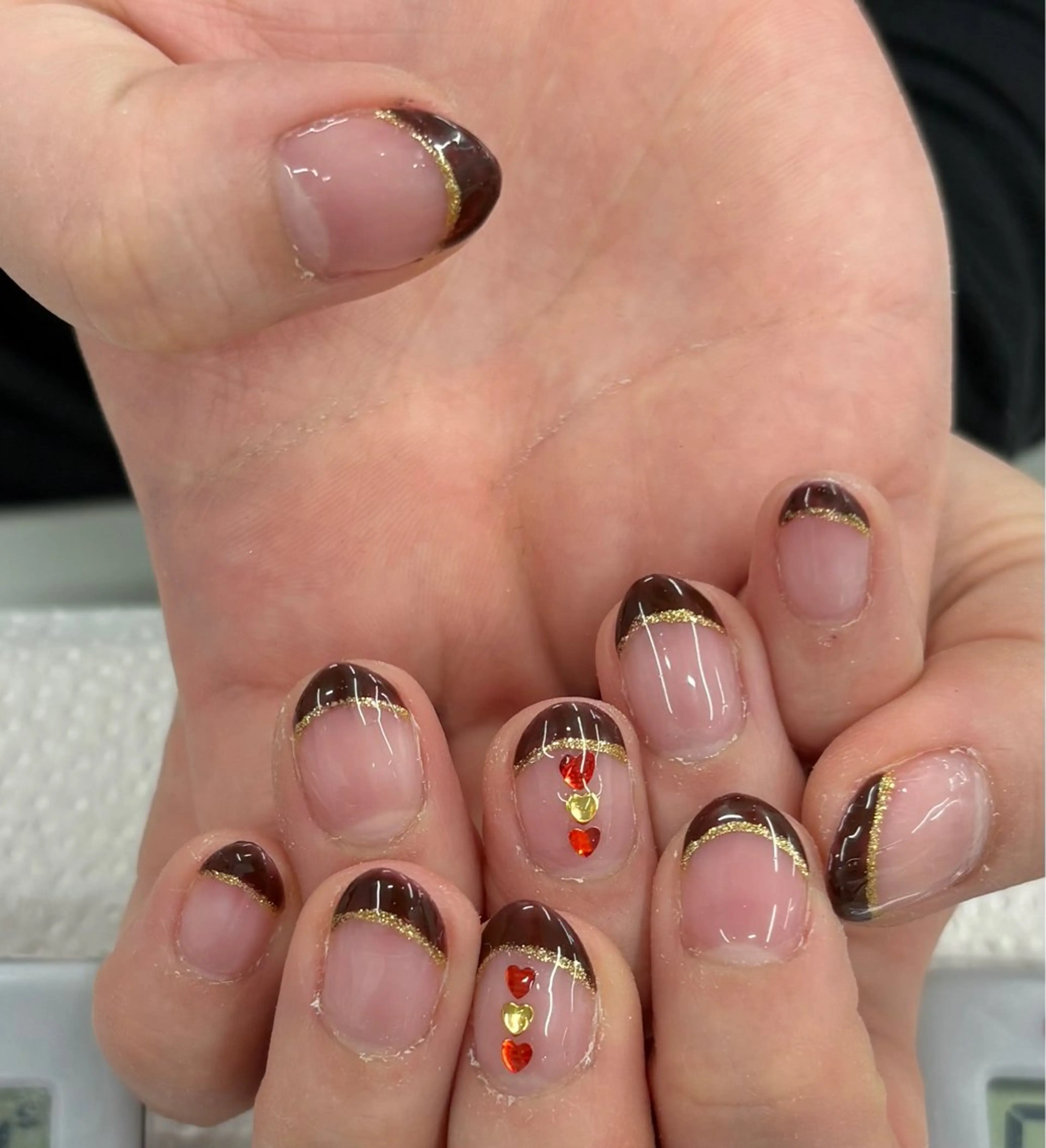 ネイル フレンチネイル ゴールド バレンタイン ハンドネイル 宮嶋 邦佳のネイルデザイン