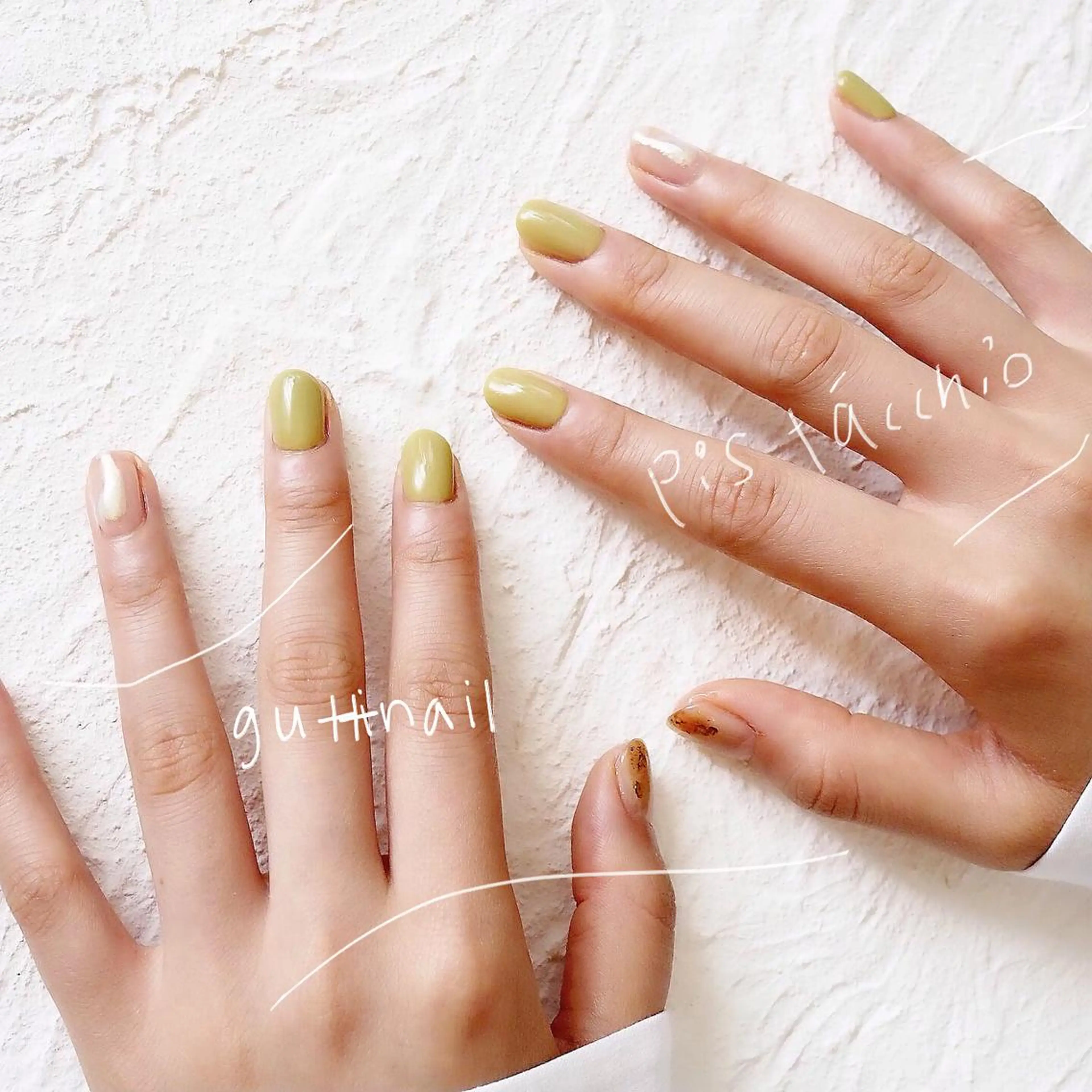 ネイル ニュアンスネイル ワンカラーネイル ピスタチオネイル セキグチ guttinailのネイルデザイン