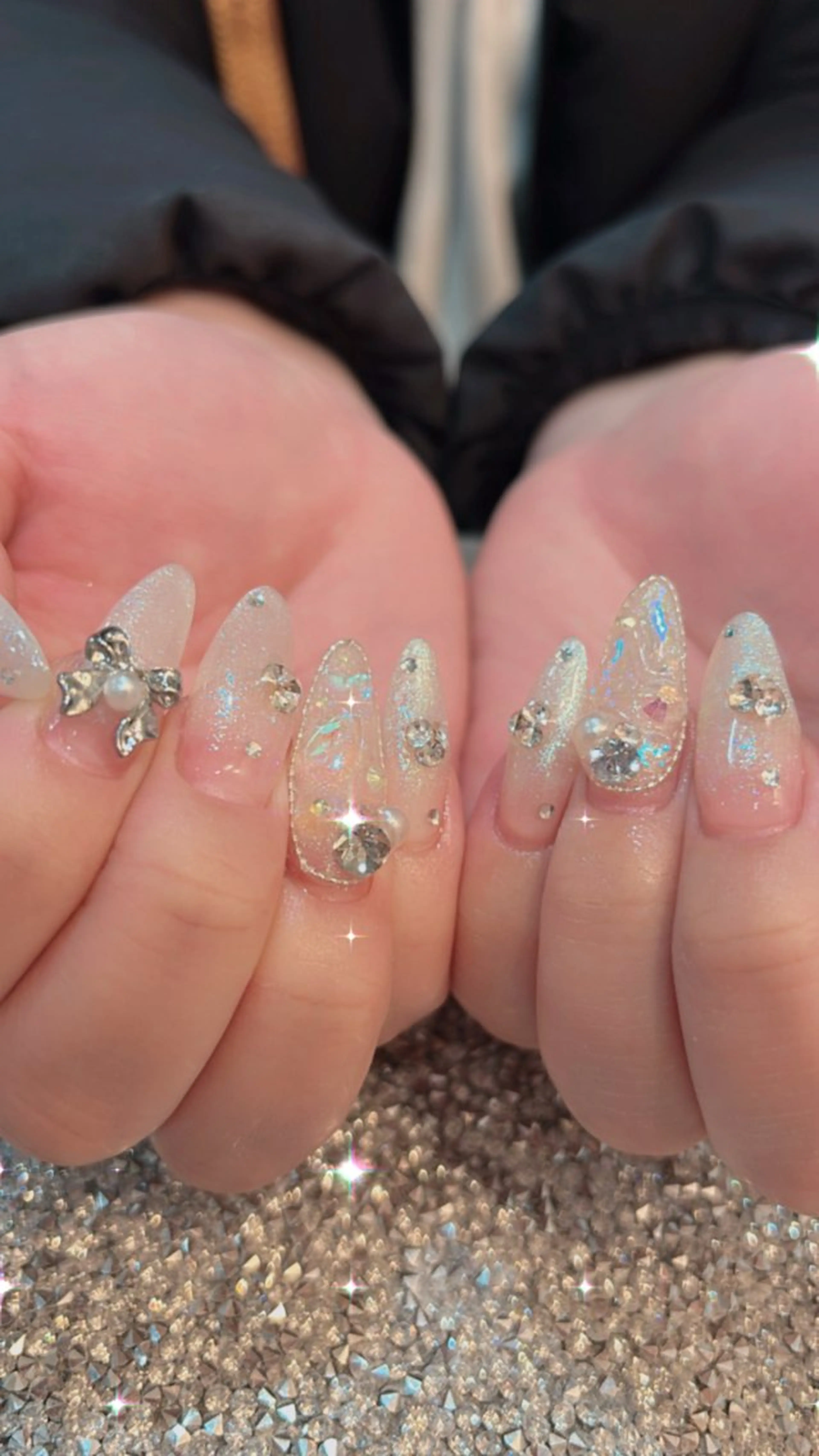 ネイル オーロラネイル クリアネイル ハンドネイル wooone所属・鶴橋wooone nail.rieのネイルデザイン