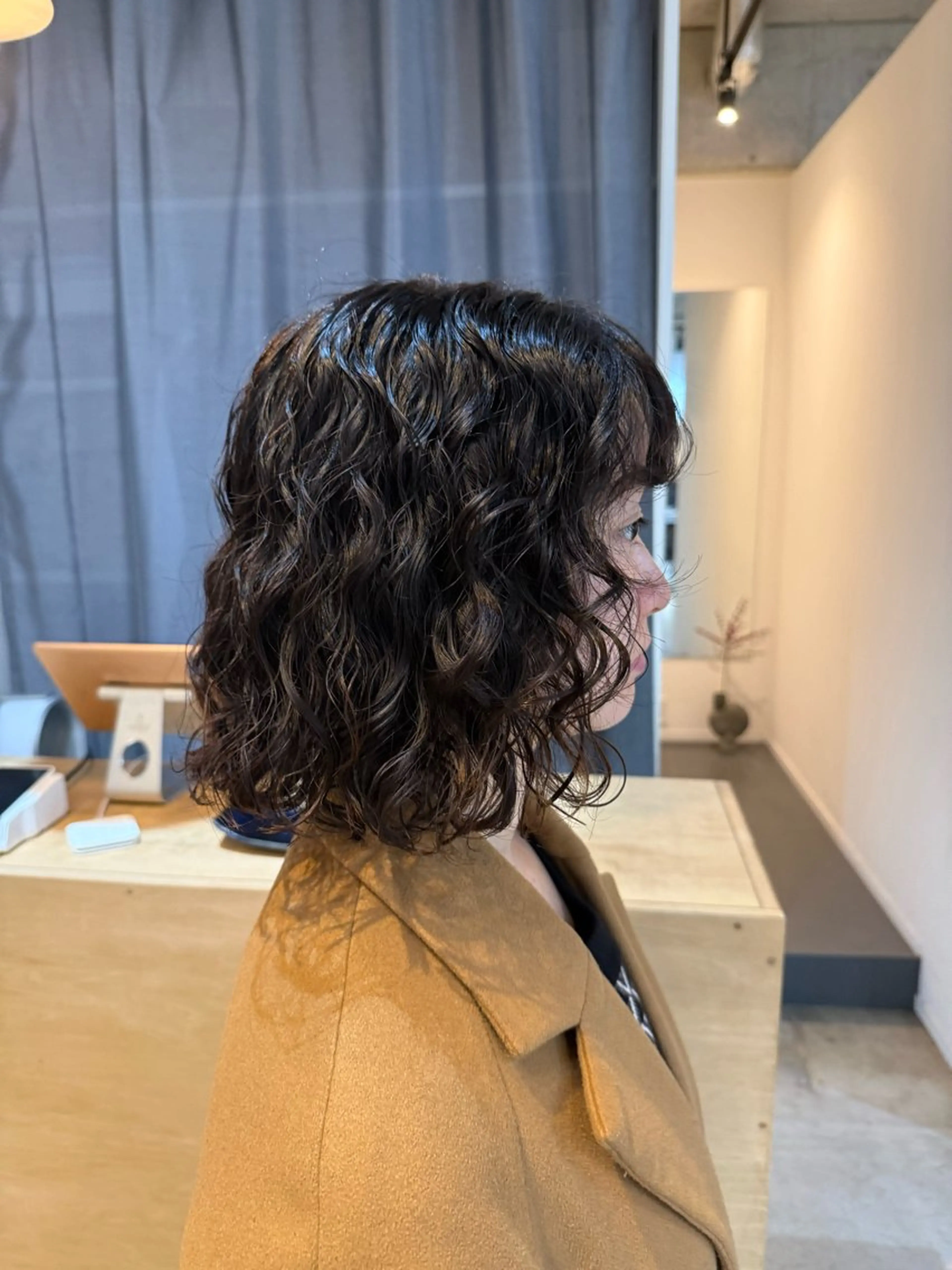 ミディアム カット パーマ トリートメント デジタルパーマ ウェーブパーマ/神野のヘアスタイル