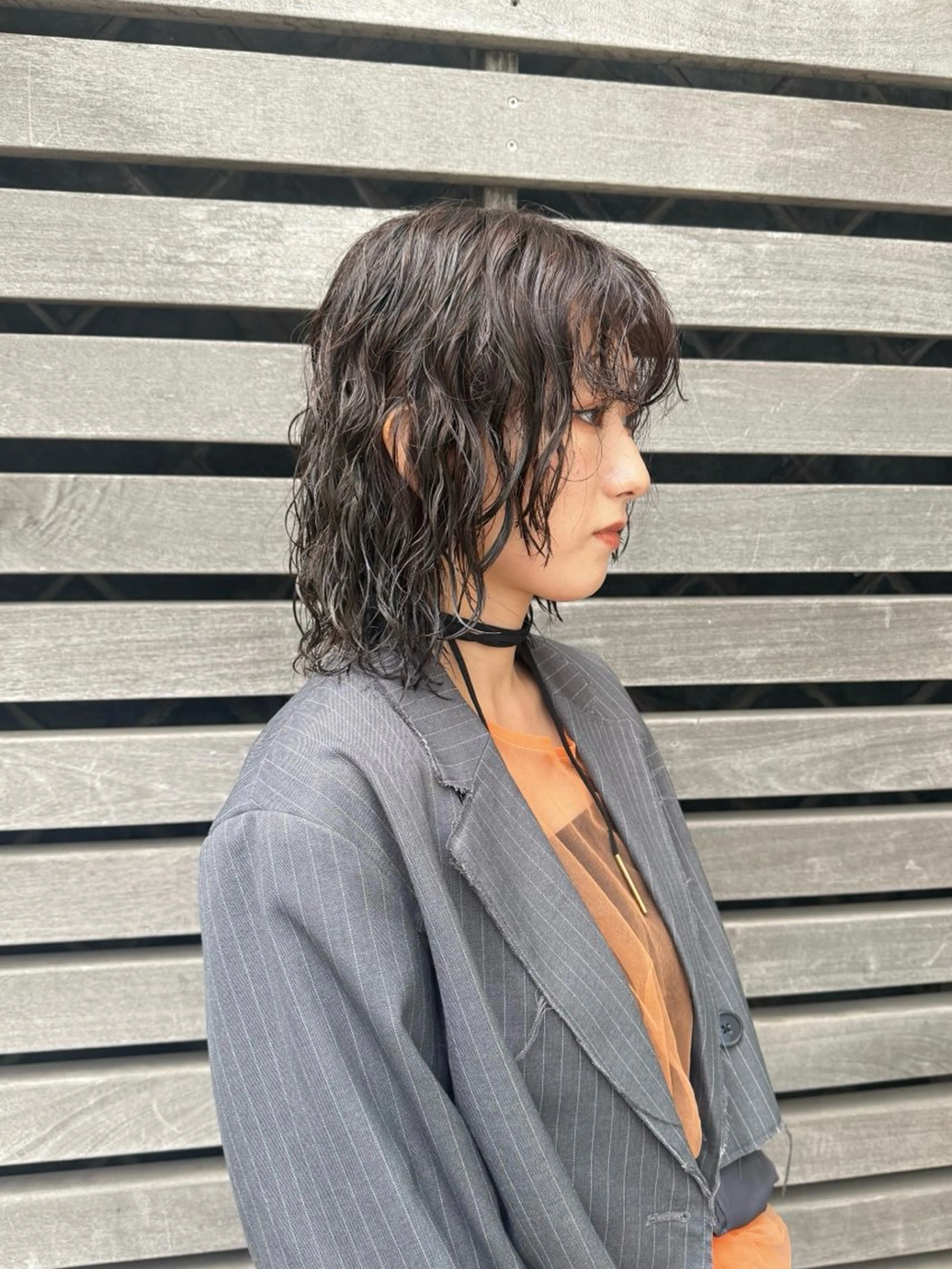 ミディアム カラー パーマ ウルフレイヤー エクステ/kokiのヘアスタイル