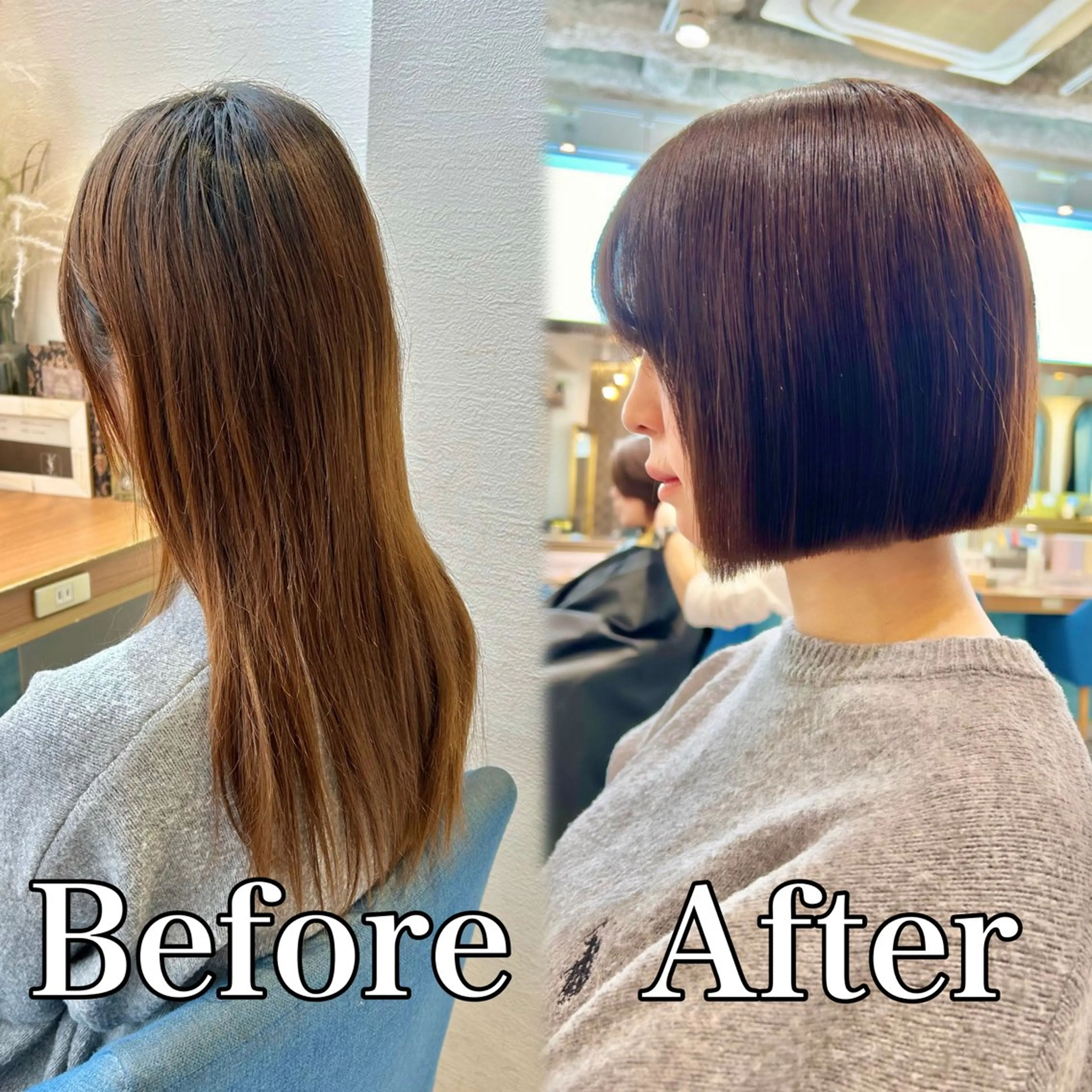 ミディアム カラー ワンレンボブ ブリーチ ブリーチなしカラー ボブ 顔周りカット カット ヘアカラー 縮毛矯正 髪質改善【縮毛矯正】 北千住で美髪に導く人のヘアスタイル