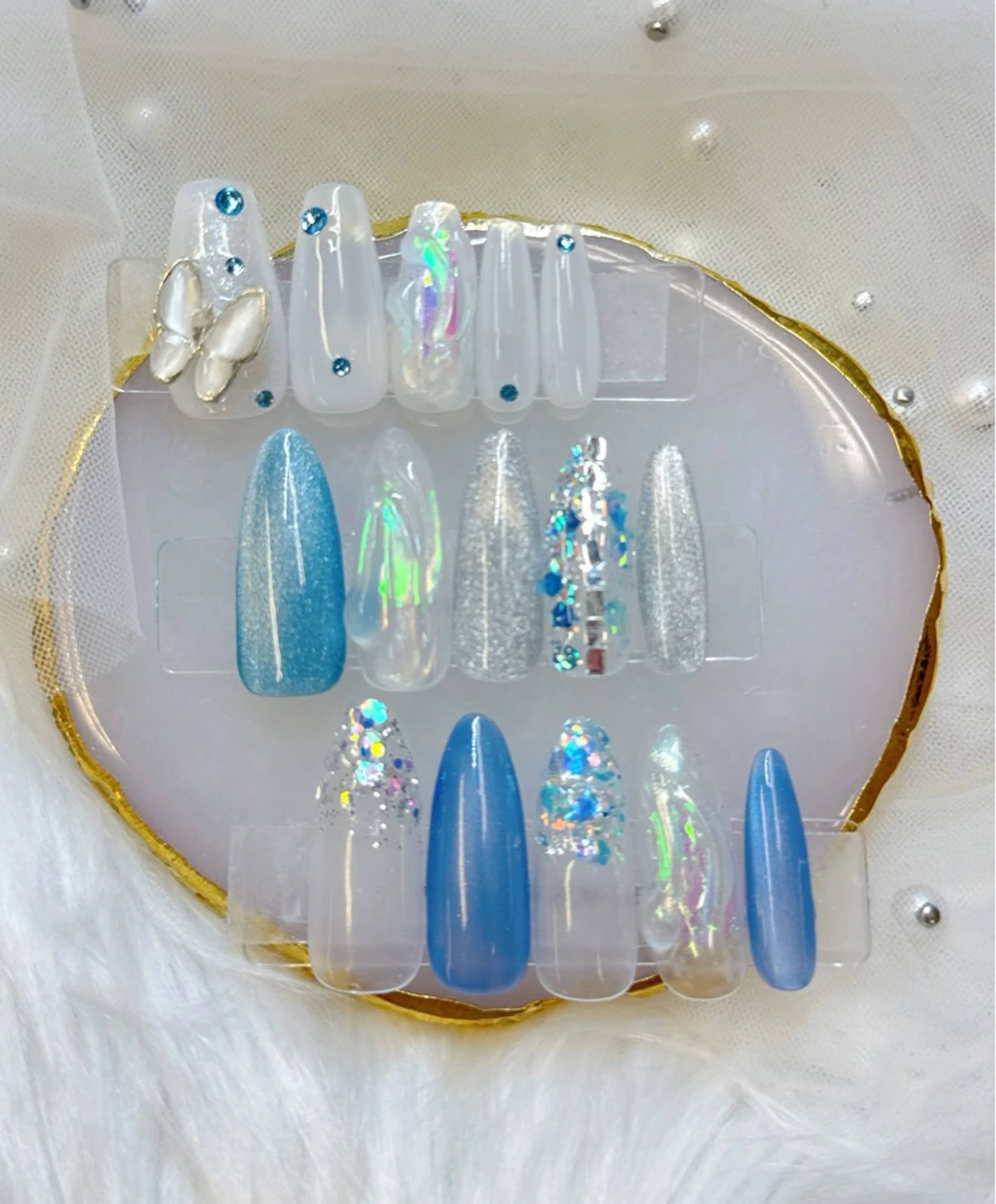 ネイル フットネイル フレンチネイル ガラスフレンチ キラキラネイル 韓国ネイル クイーンズネイル銀座所属・Queeens nailのネイルデザイン