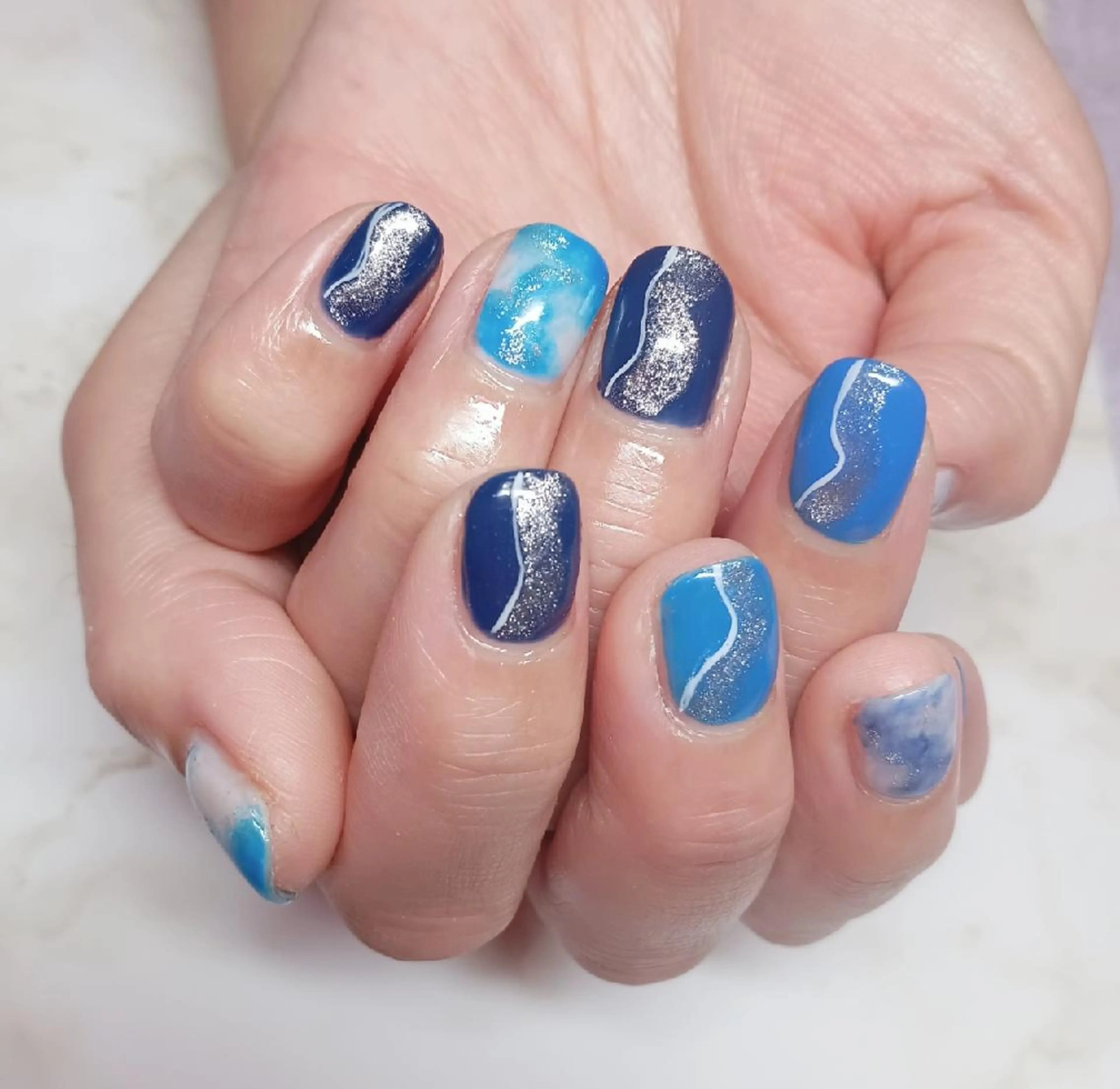 ネイル ブルー 持ち込み ネイビー ハンドネイル Nail Salon macherieのネイルデザイン
