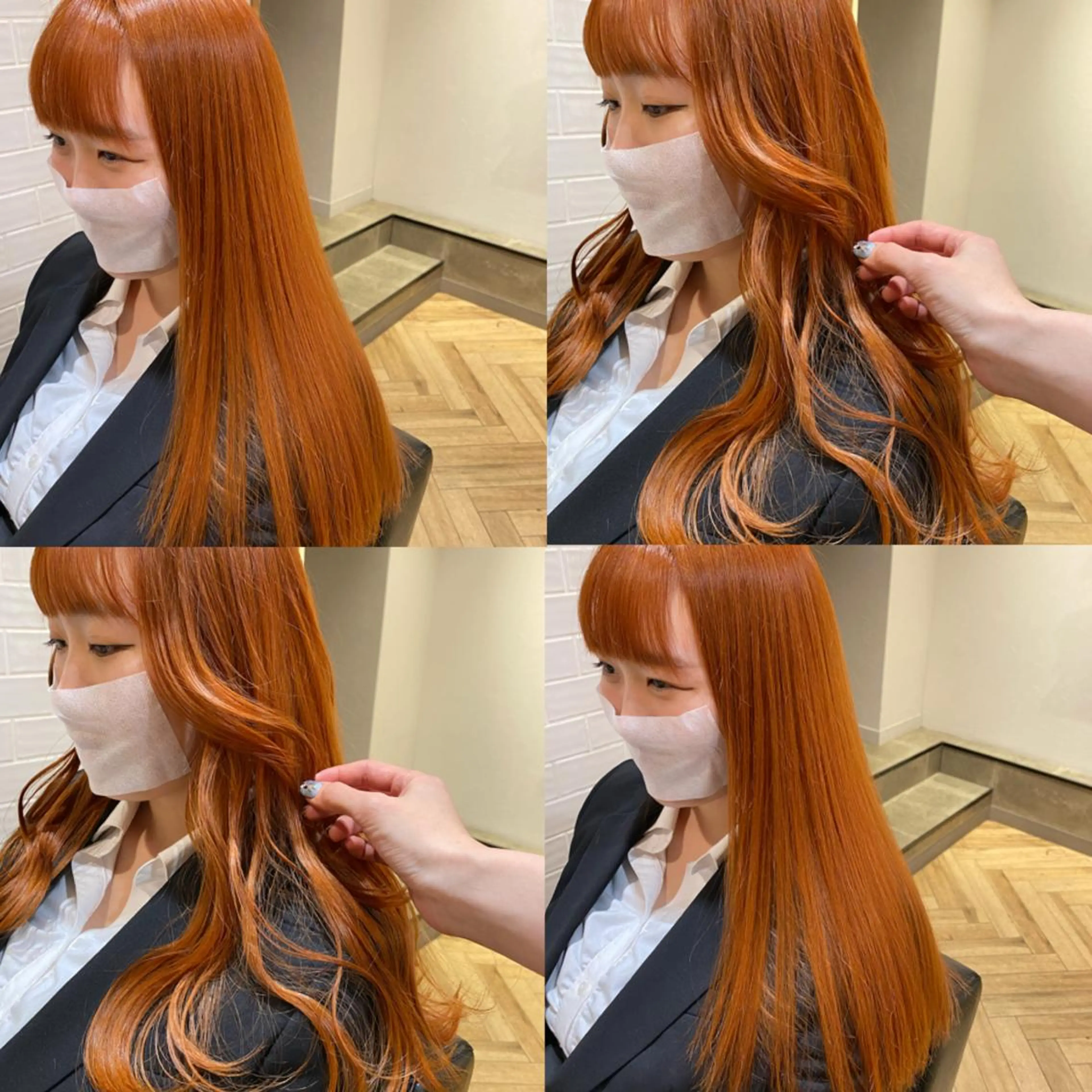 ロング カラー オレンジ 韓国風ヘア 艶カラー/韓国顔周り 🎀mamiのヘアスタイル