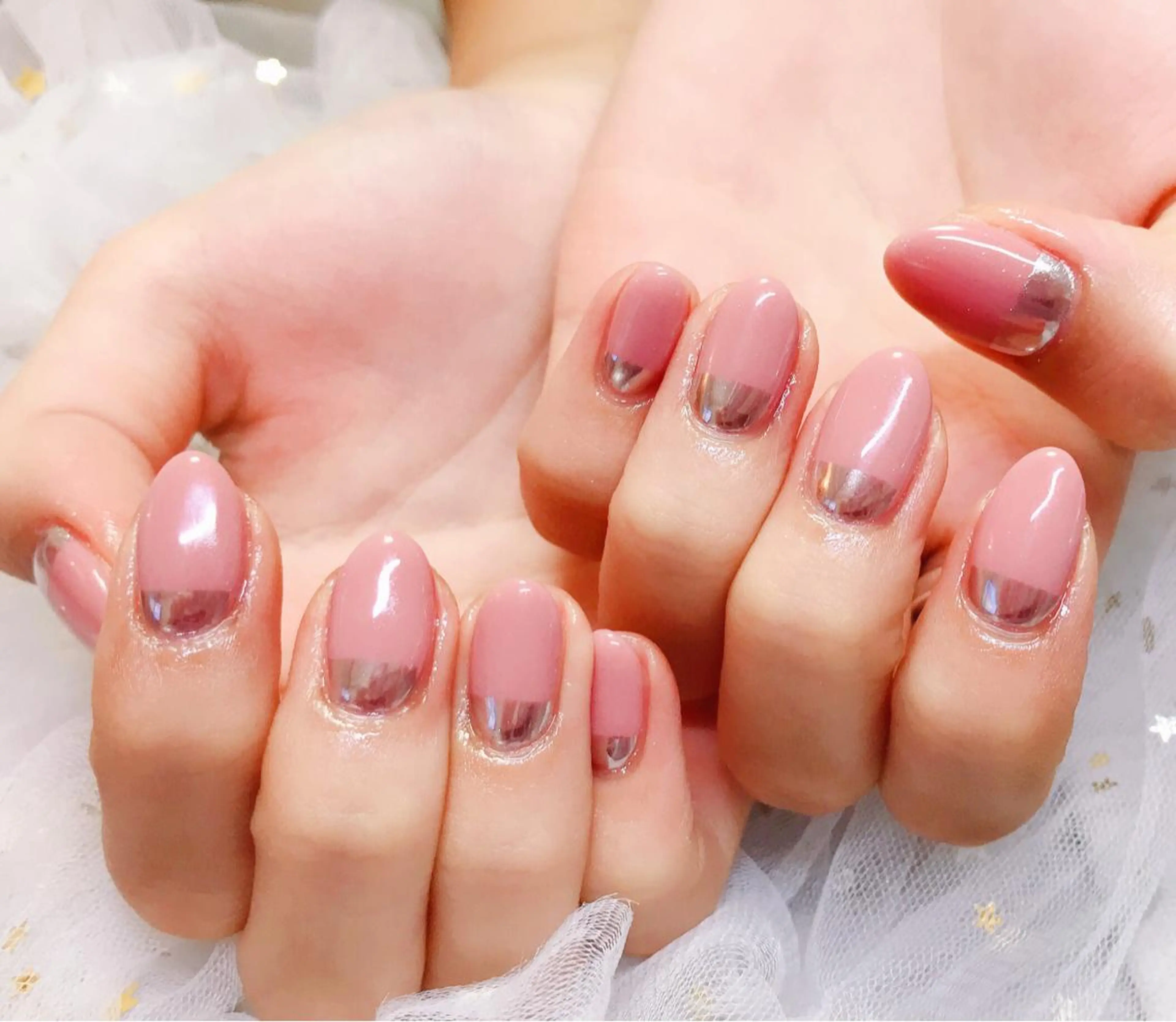 カラー ネイル フレンチネイル ミラーネイル Q Free nailsのネイルデザイン