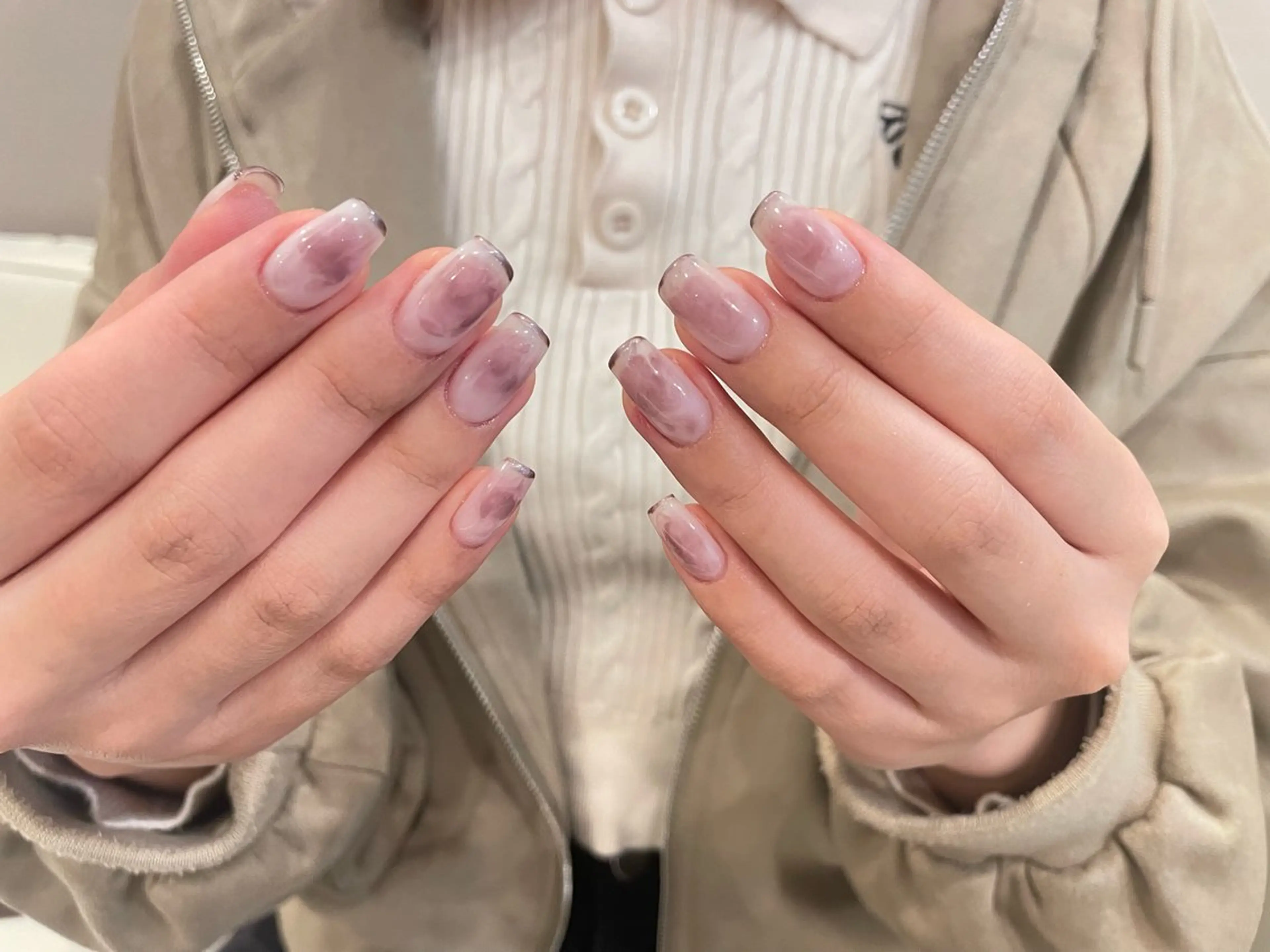 ネイル オーロラネイル チークネイル フレンチネイル ガラスフレンチ グラデーション H&B 楊のネイルデザイン