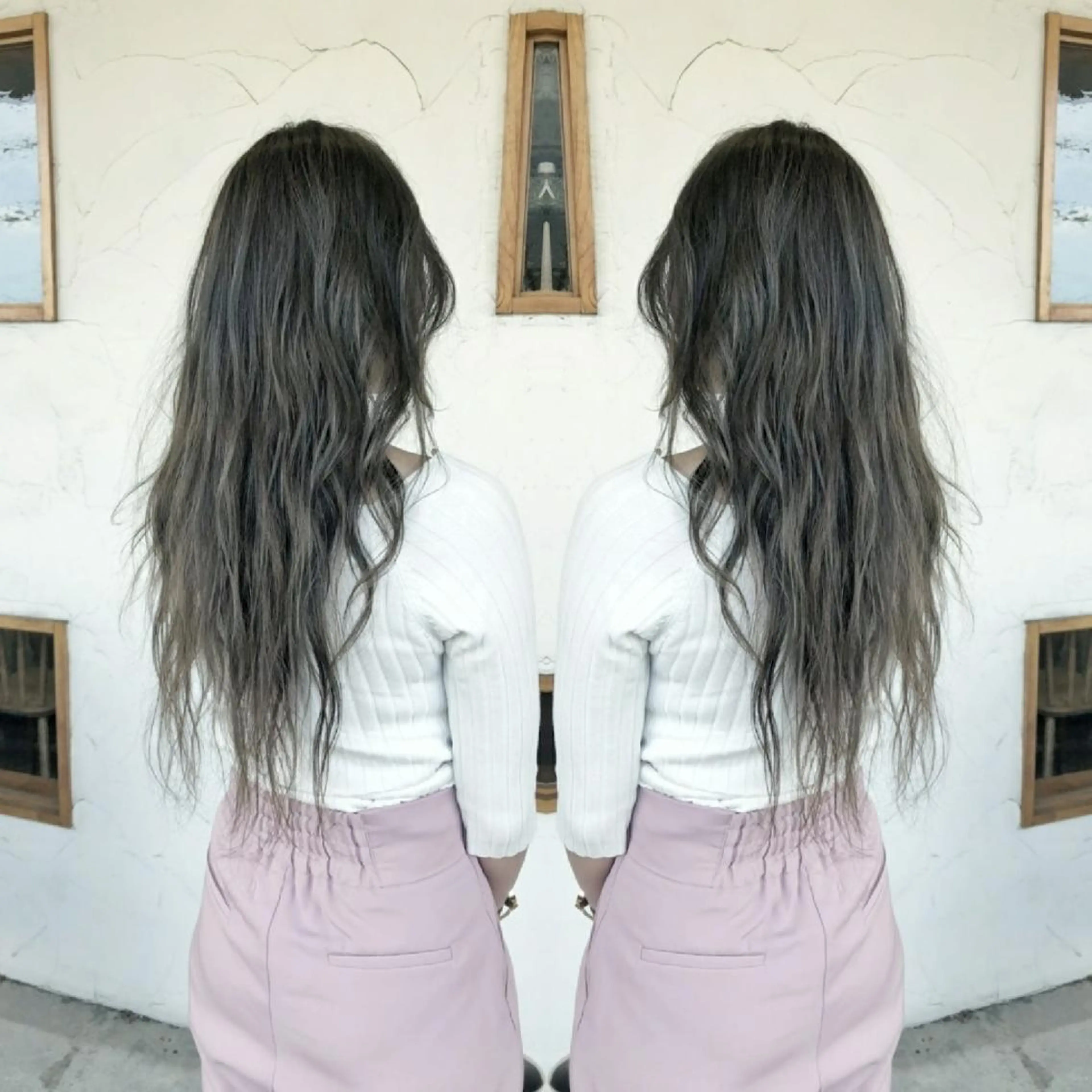 カラー ロング アディクシーカラー バレイヤージュ ラベンダーカラー ラベンダーグレー レイヤーカット sky所属・くわやま まさきのヘアスタイル