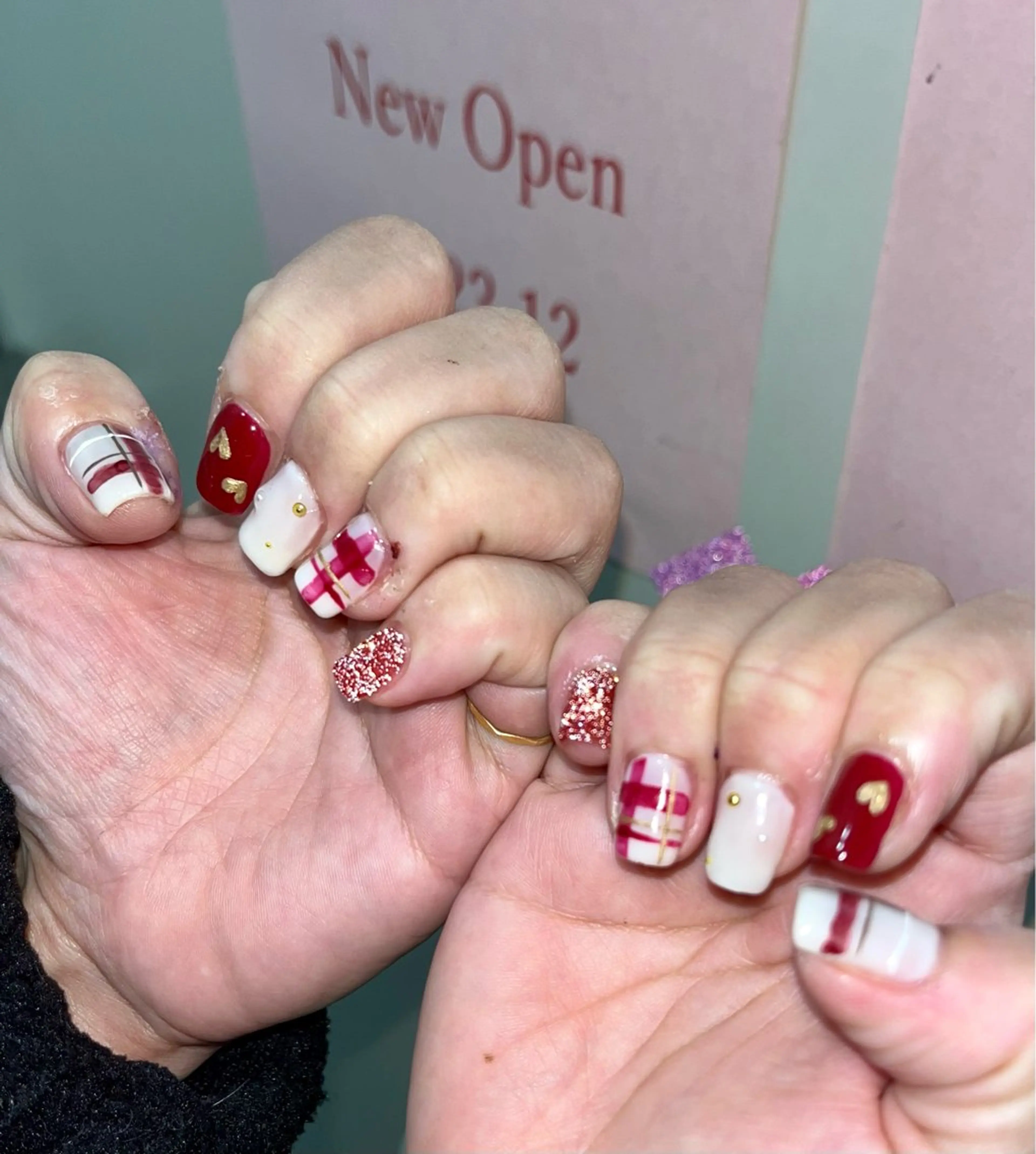 ネイル ハート 赤色 NailByua 武蔵新城徒歩4分のネイルデザイン