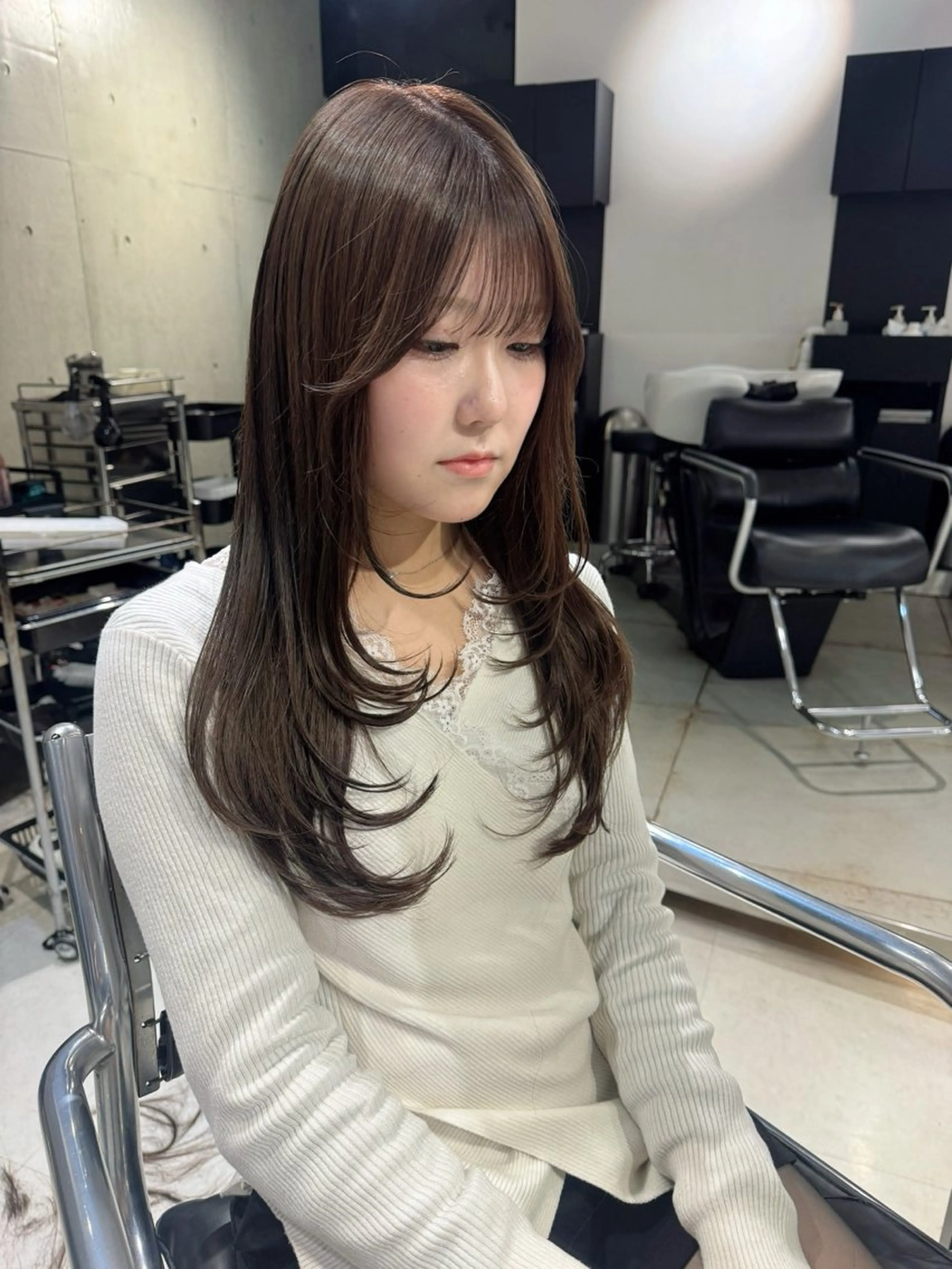 ロング カラー パーマ ヘアアレンジ カット ヘアカラー トリートメント ヘアセット 透明感/オリーブ/ グレージュ/YUKAのヘアスタイル