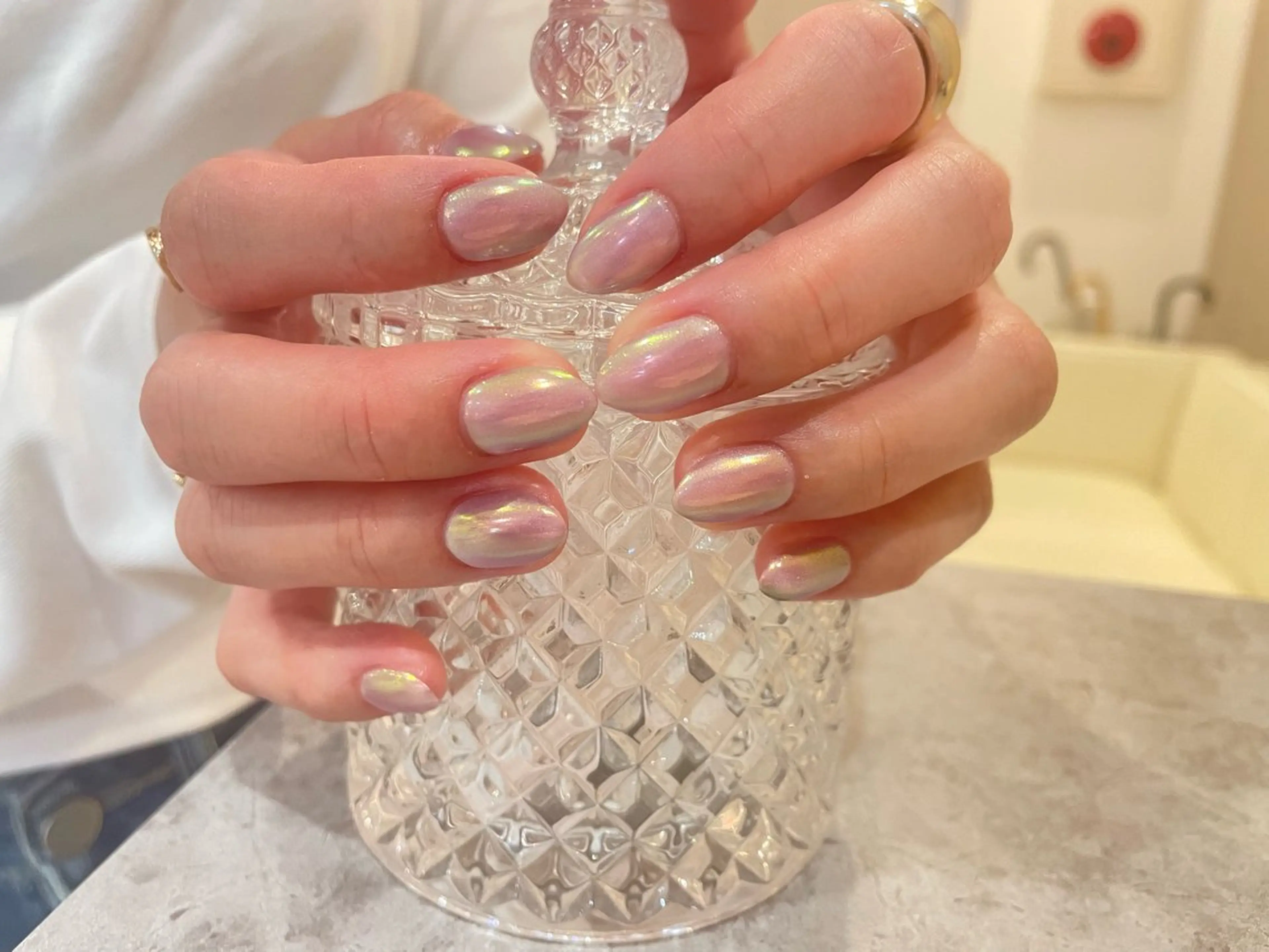 ネイル オーロラネイル チークネイル フレンチネイル ガラスフレンチ グラデーション ハンドネイル H&B 楊のネイルデザイン