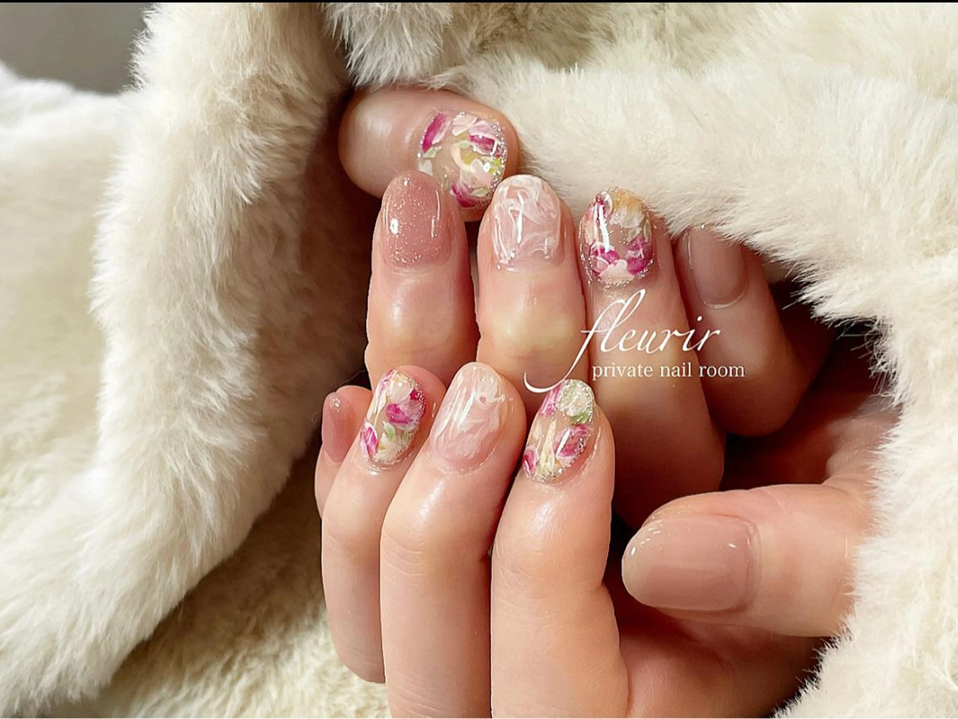 ネイル アートネイル フラワーネイル ラメ(グリッター) シルバー フルリール 【プライベートサロンのネイルデザイン