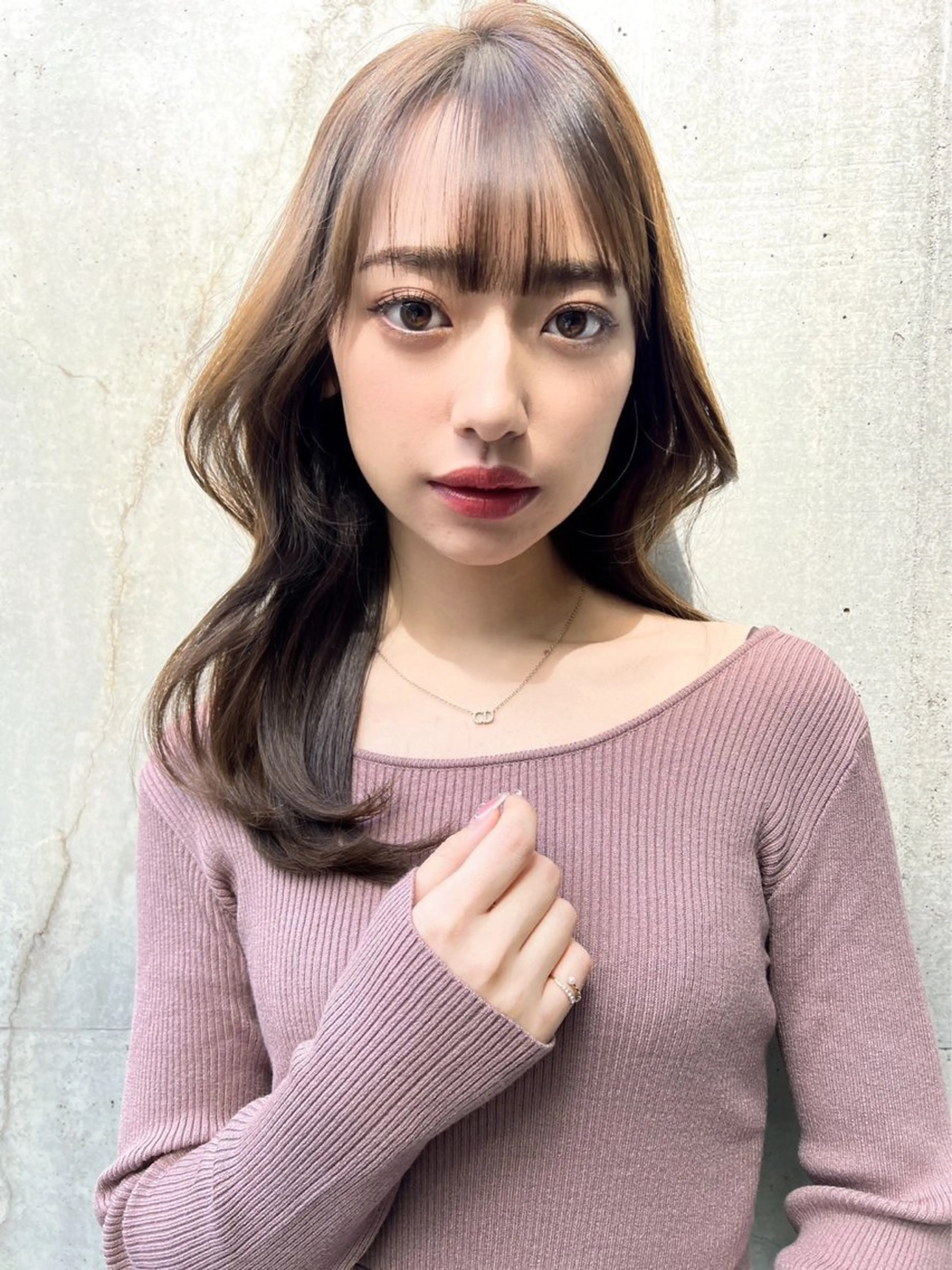 ロング ボブ ハイライト 髪質改善 韓国風ヘア 小顔カット ヘアカラー トリートメント 透明感カラー/カット 髪質改善/森栄範のヘアスタイル