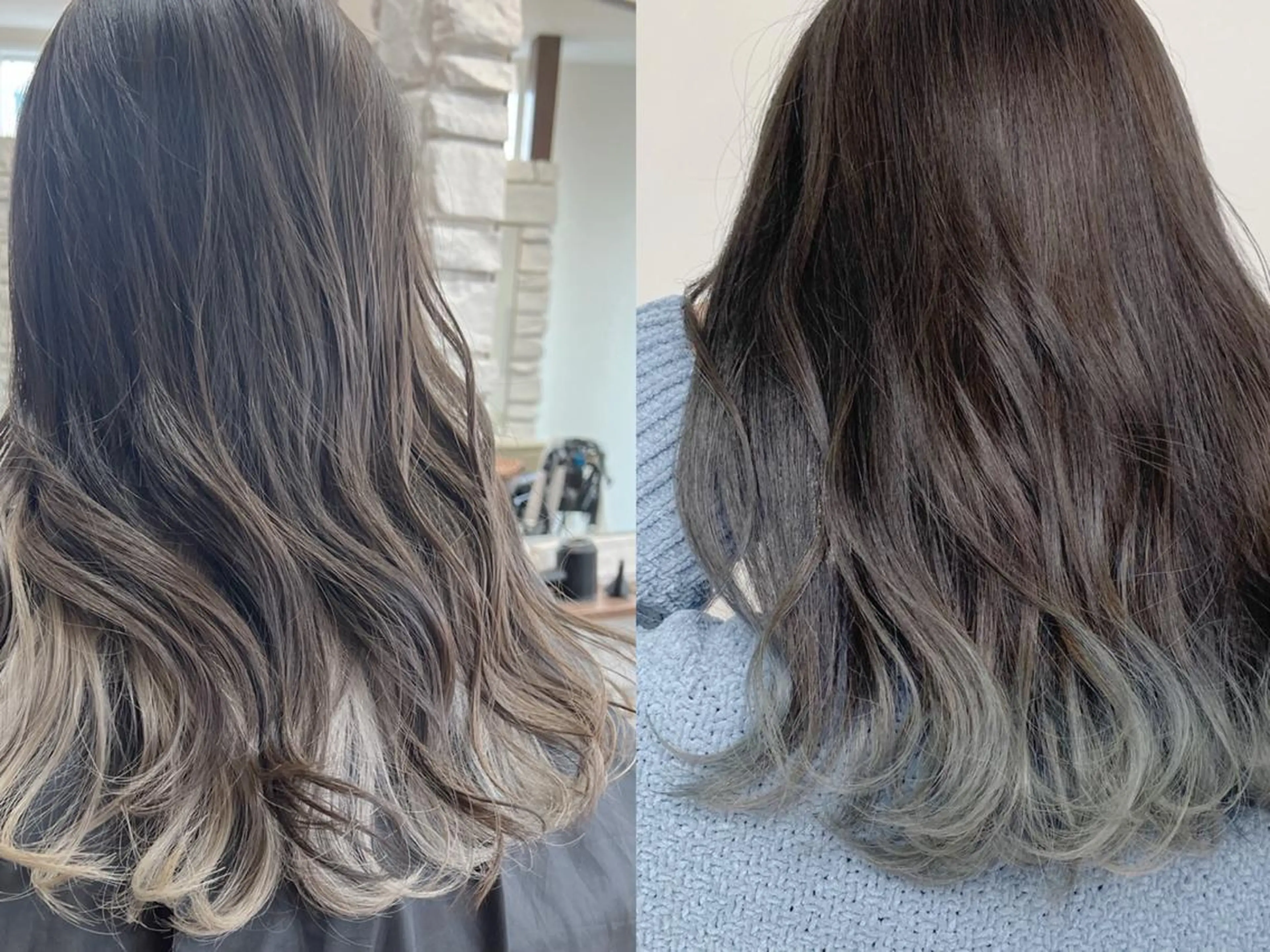 ロング カラー アディクシーカラー バレイヤージュ ベージュカラー ブリーチ ケアブリーチ カット ヘアカラー トリートメント 髪質改善カラー× 美髪ストレート前出のヘアスタイル