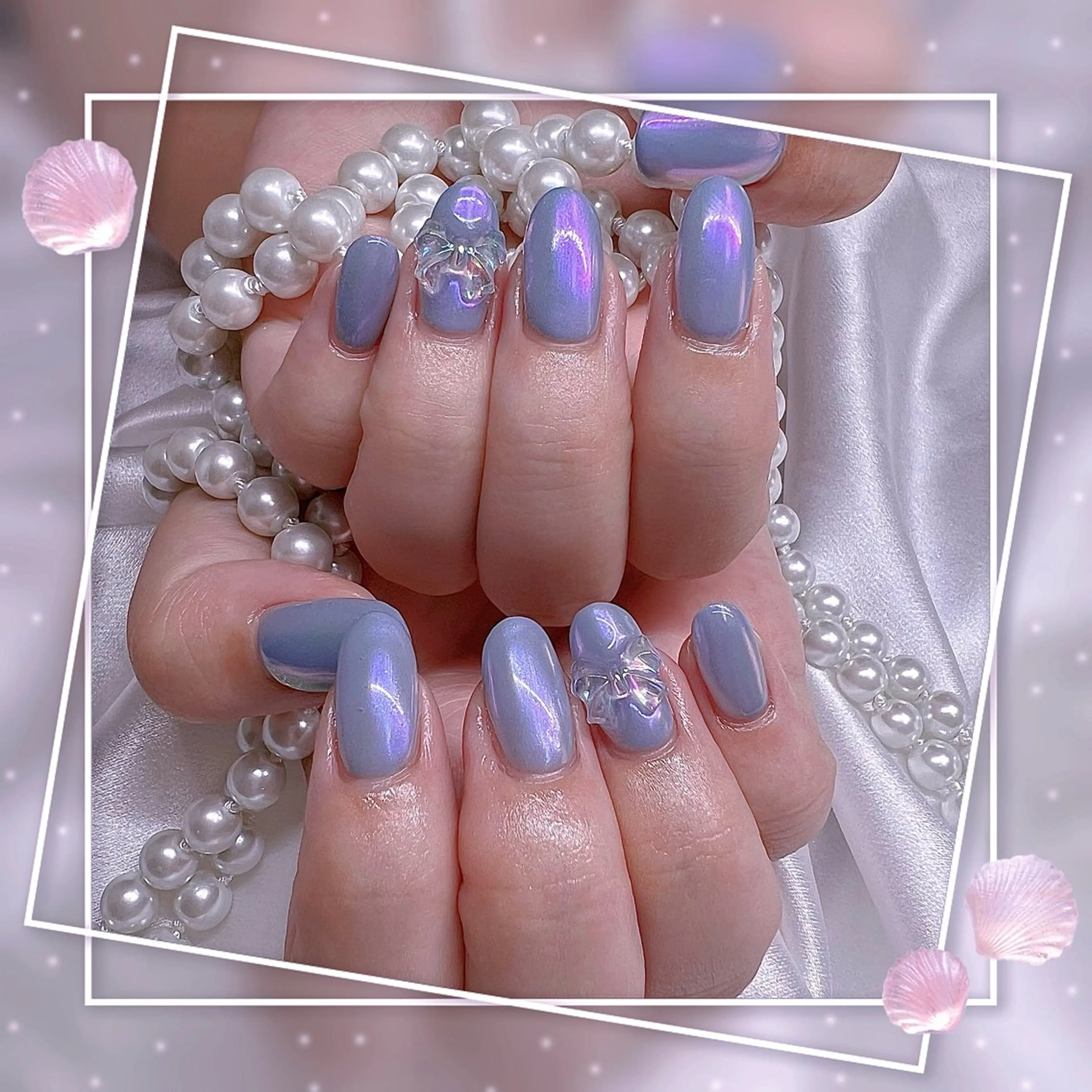 ネイル フレンチネイル キラキラネイル 韓国ネイル マグネットネイル マグネットフレンチ Chill Nailsalonのネイルデザイン