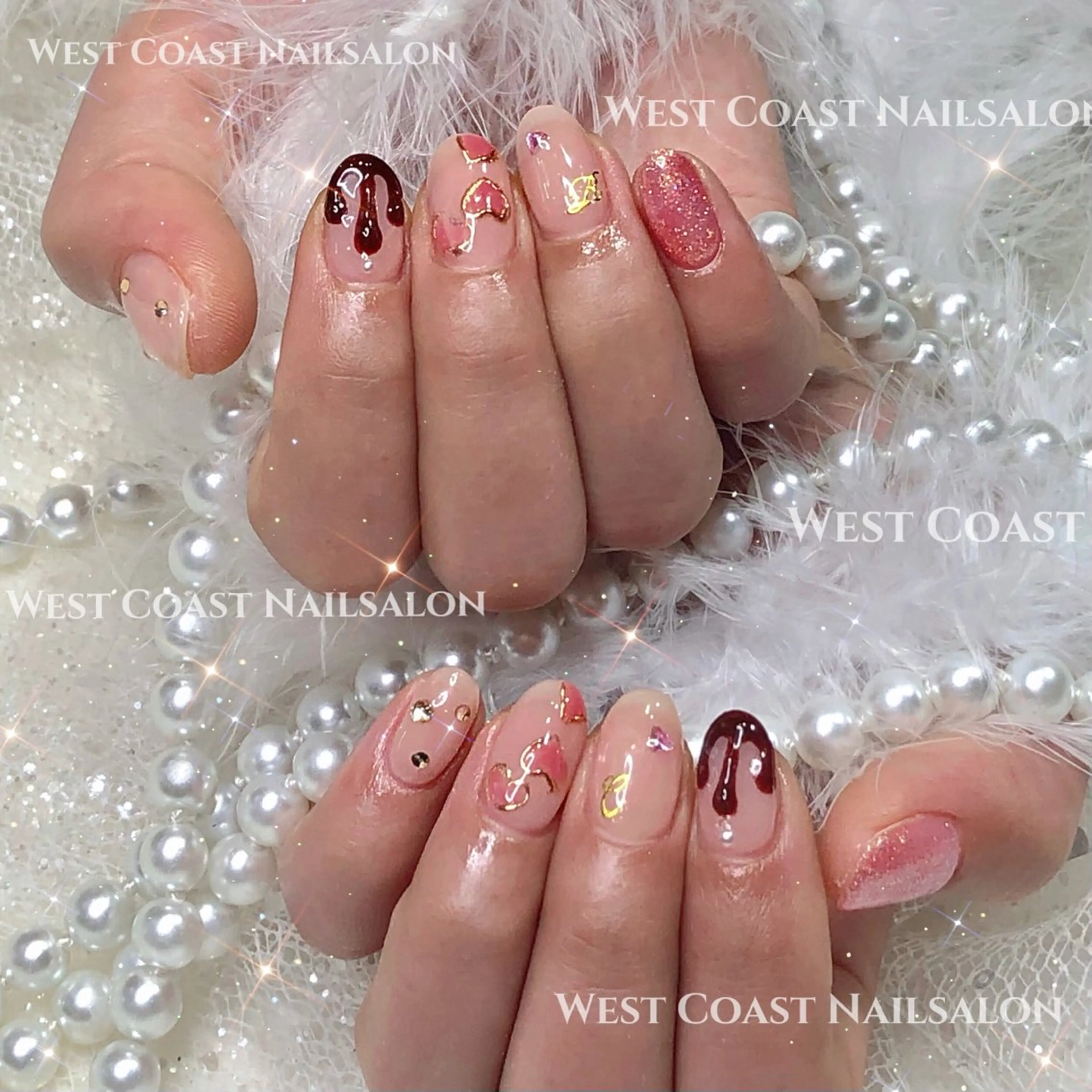 ネイル リボン、ガーリー パーツ放題専門店のネイルデザイン