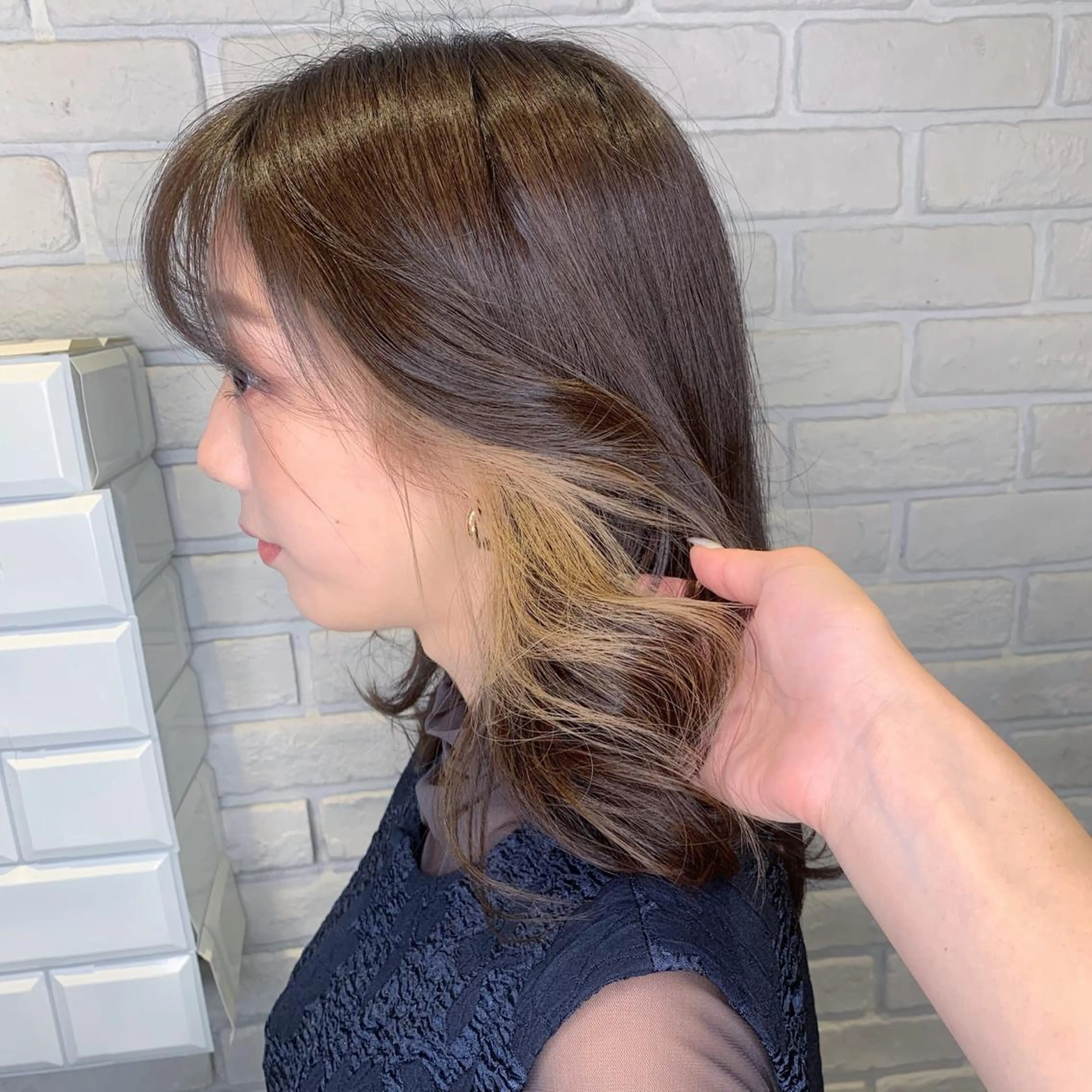 セミロング カラー ヘアアレンジ 切りっぱなしボブ ベージュカラー 透明感カラー イヤリングカラー グレージュ 髪質改善/縮毛矯正 艶カラー/珠聡のヘアスタイル