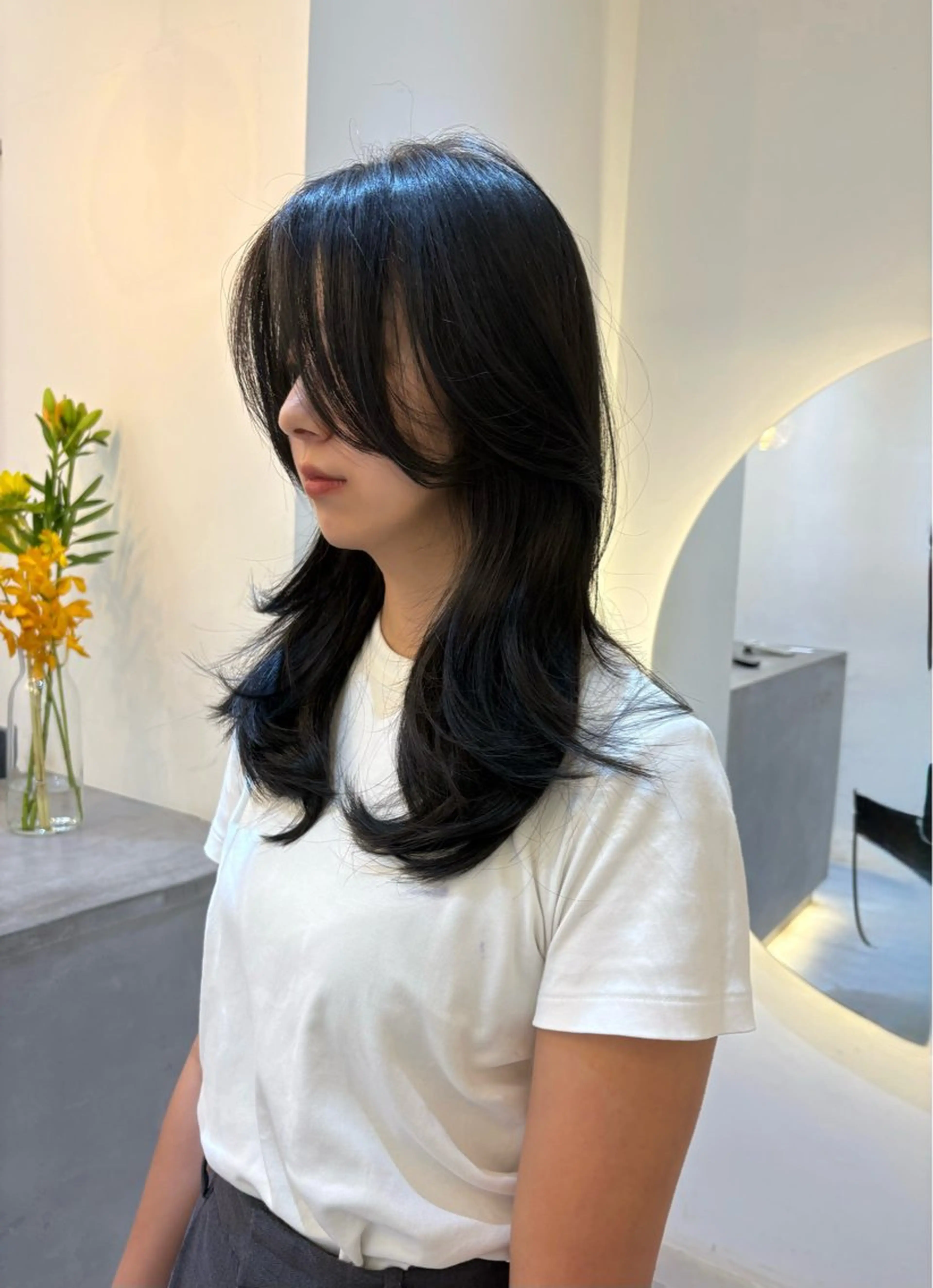 セミロング カラー ダークグレー レイヤーカット カット ヘアカラー nok所属・レイヤー/ベージュ/ どますず🌺のヘアスタイル