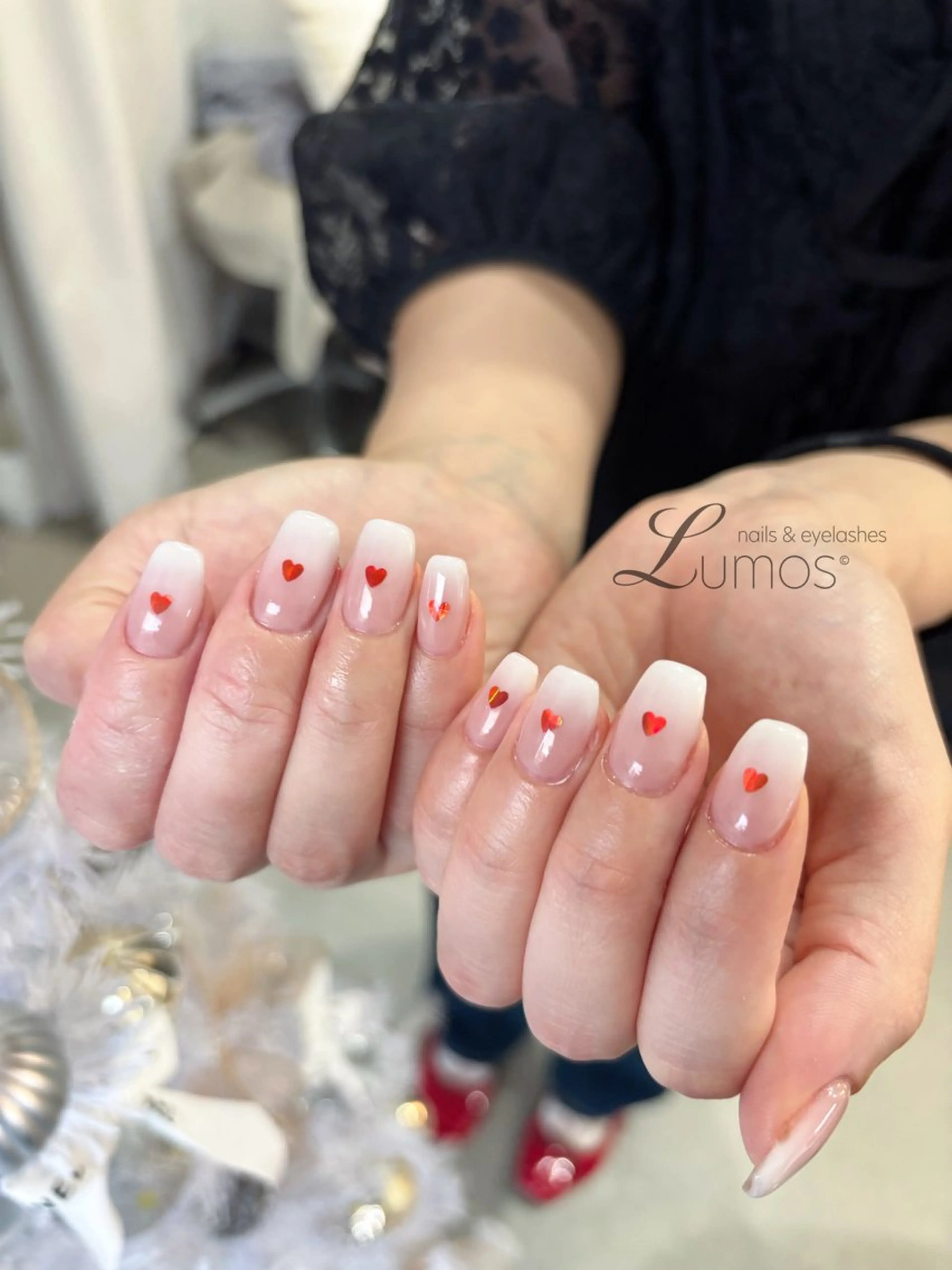 ネイル ハート 冬ネイル Lumos  nails&eyelashes 桜川所属・Lumos Rikaのネイルデザイン