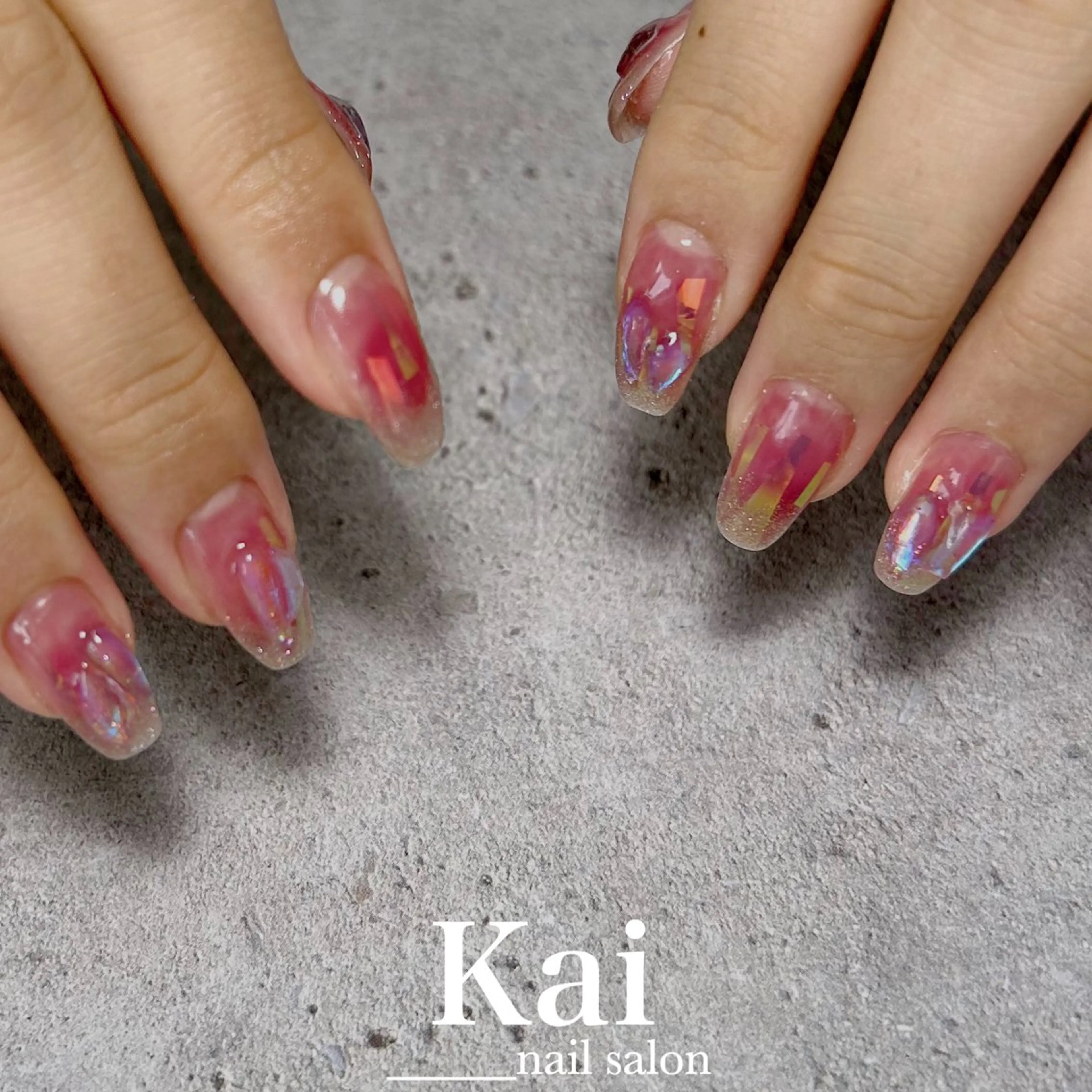 ネイル オーロラネイル チークネイル グラデーション キラキラネイル 韓国ネイル ハンドネイル Kai  nail Mayukoのネイルデザイン