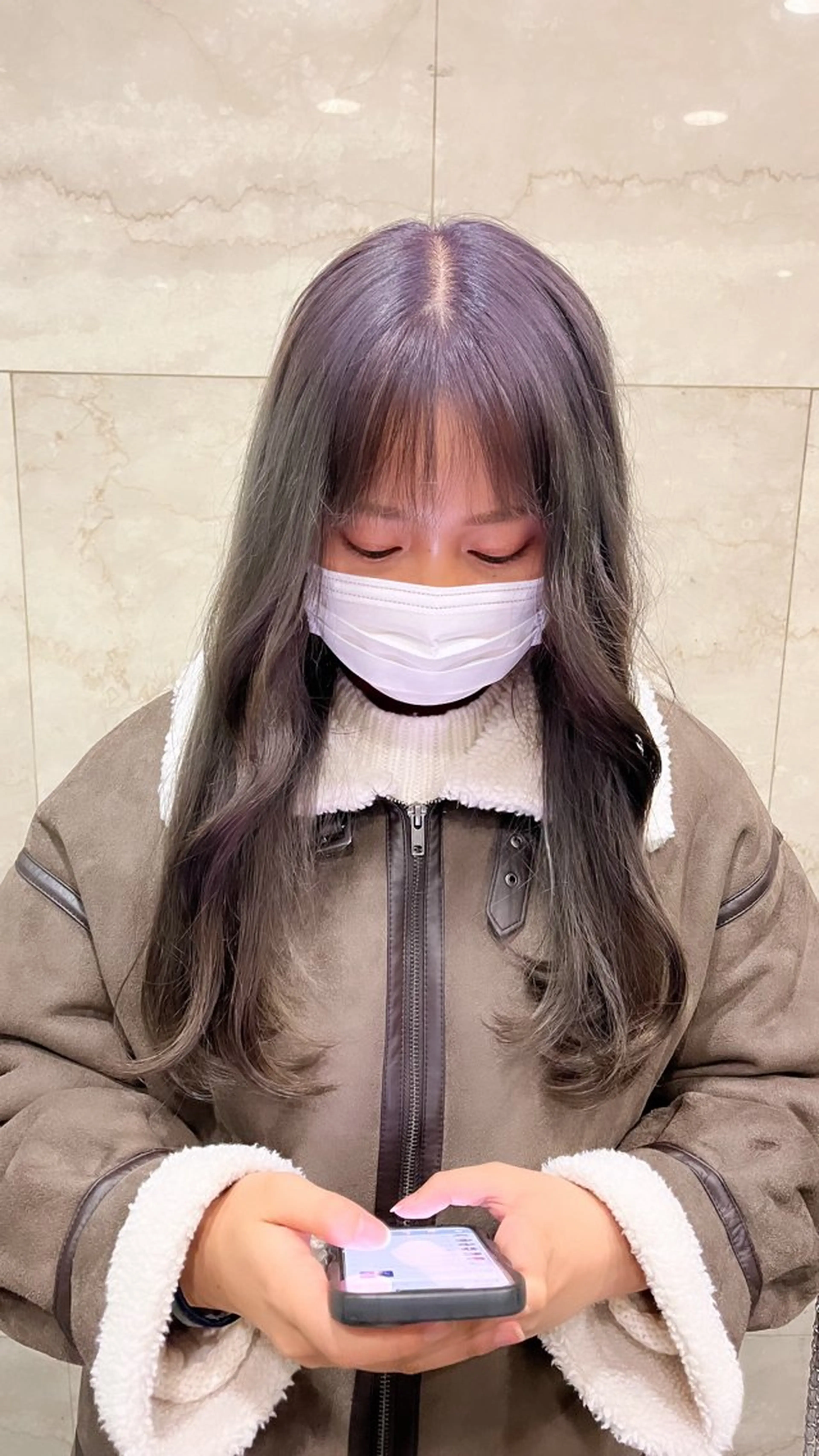 ロング カラー ラベンダーカラー ラベンダーグレー えんぐちとも／透明感 カラー／博多ボブのヘアスタイル