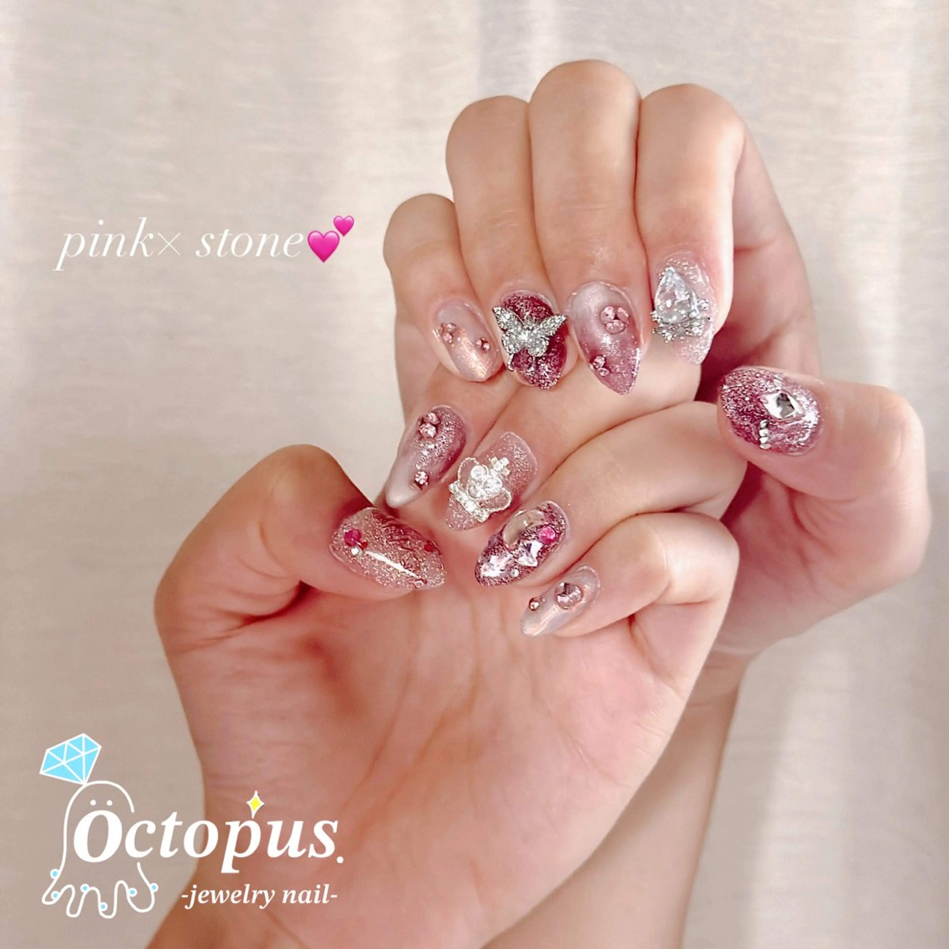 ネイル ピンク ハンドネイル Octopus.-jewelry nail-所属・ネイリスト KURUMIのネイルデザイン