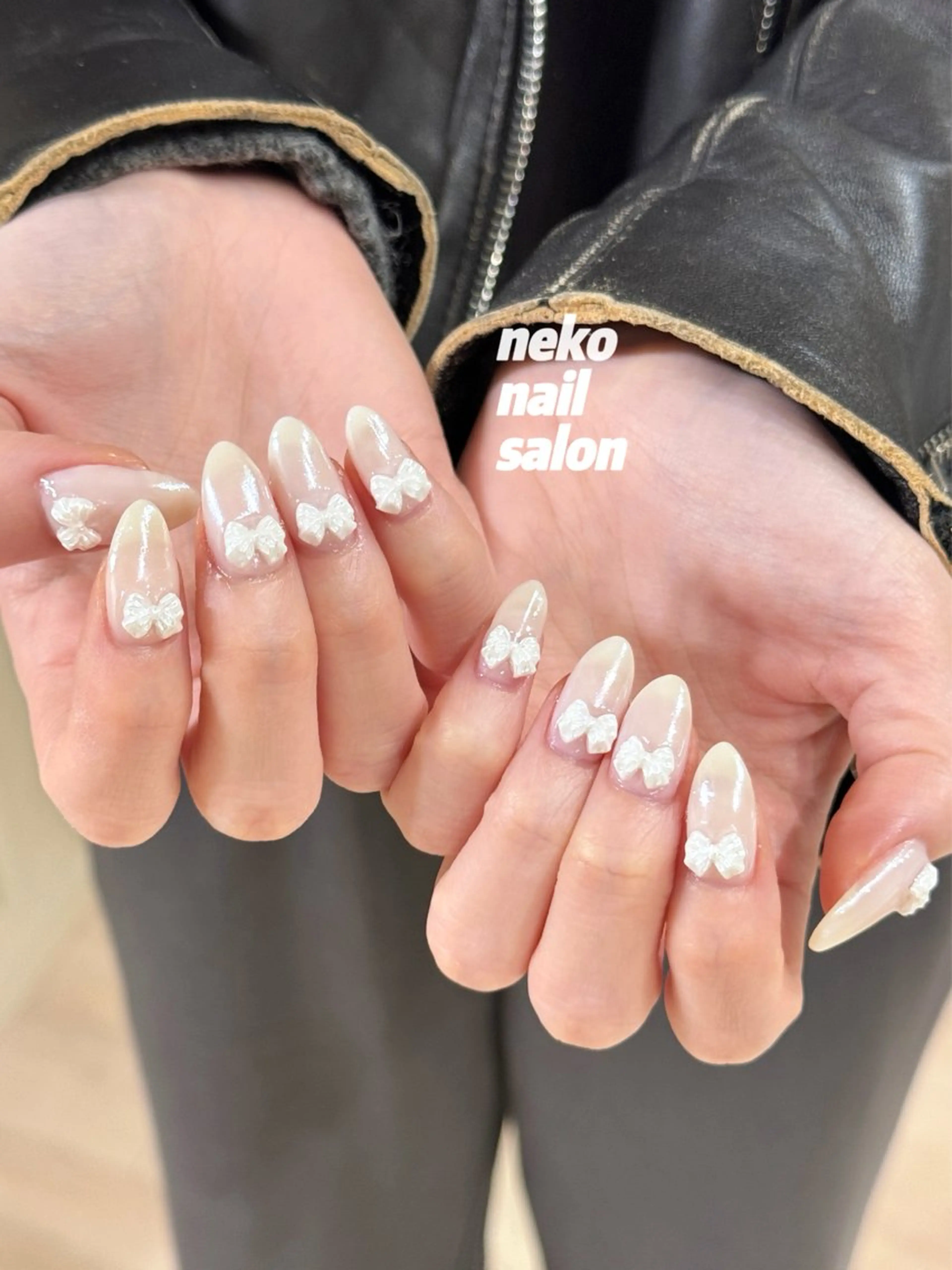 ネイル オーロラネイル リボン 春ネイル ハンドネイル neko nail所属・neko nailのネイルデザイン