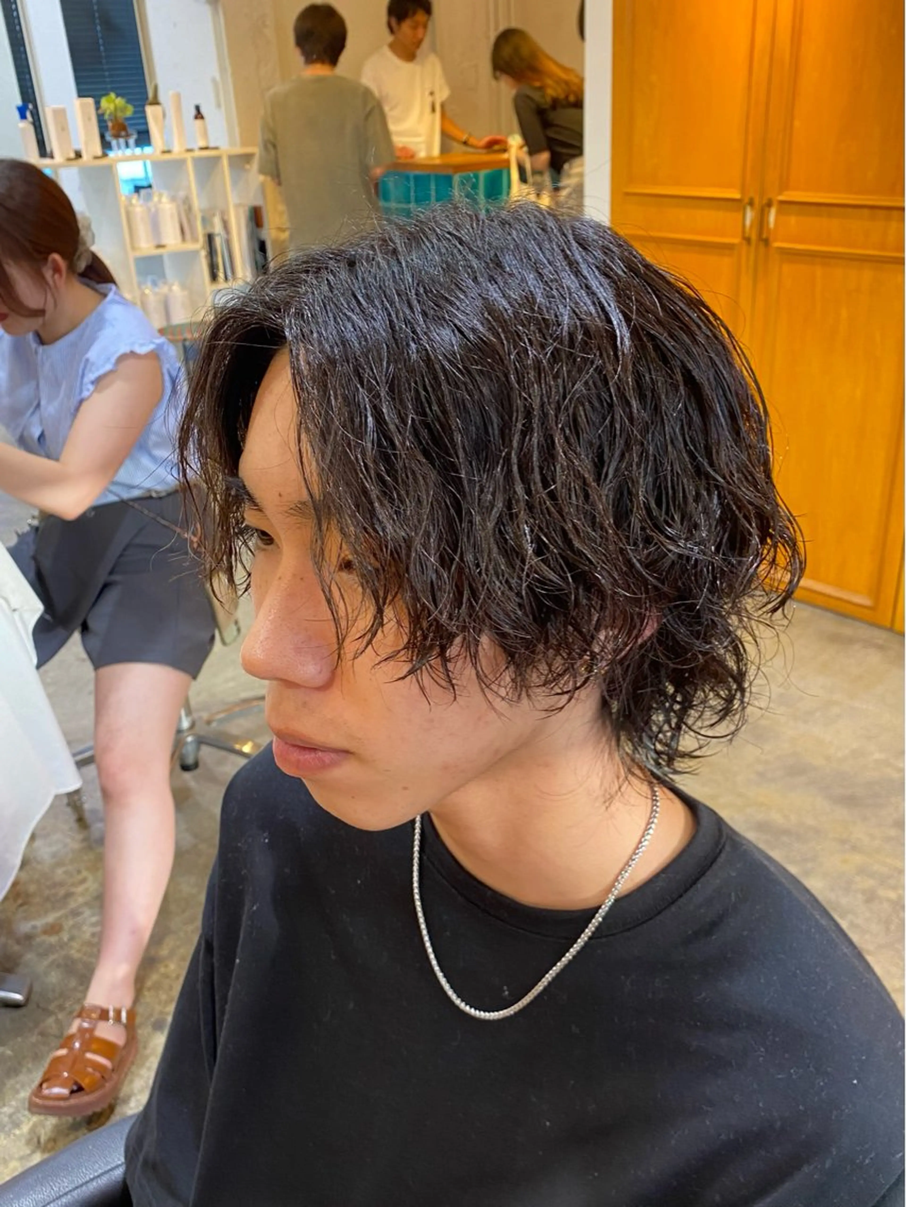 ミディアム パーマ メンズ レイヤーボブ/ 艶カラー/サナ🌼のヘアスタイル