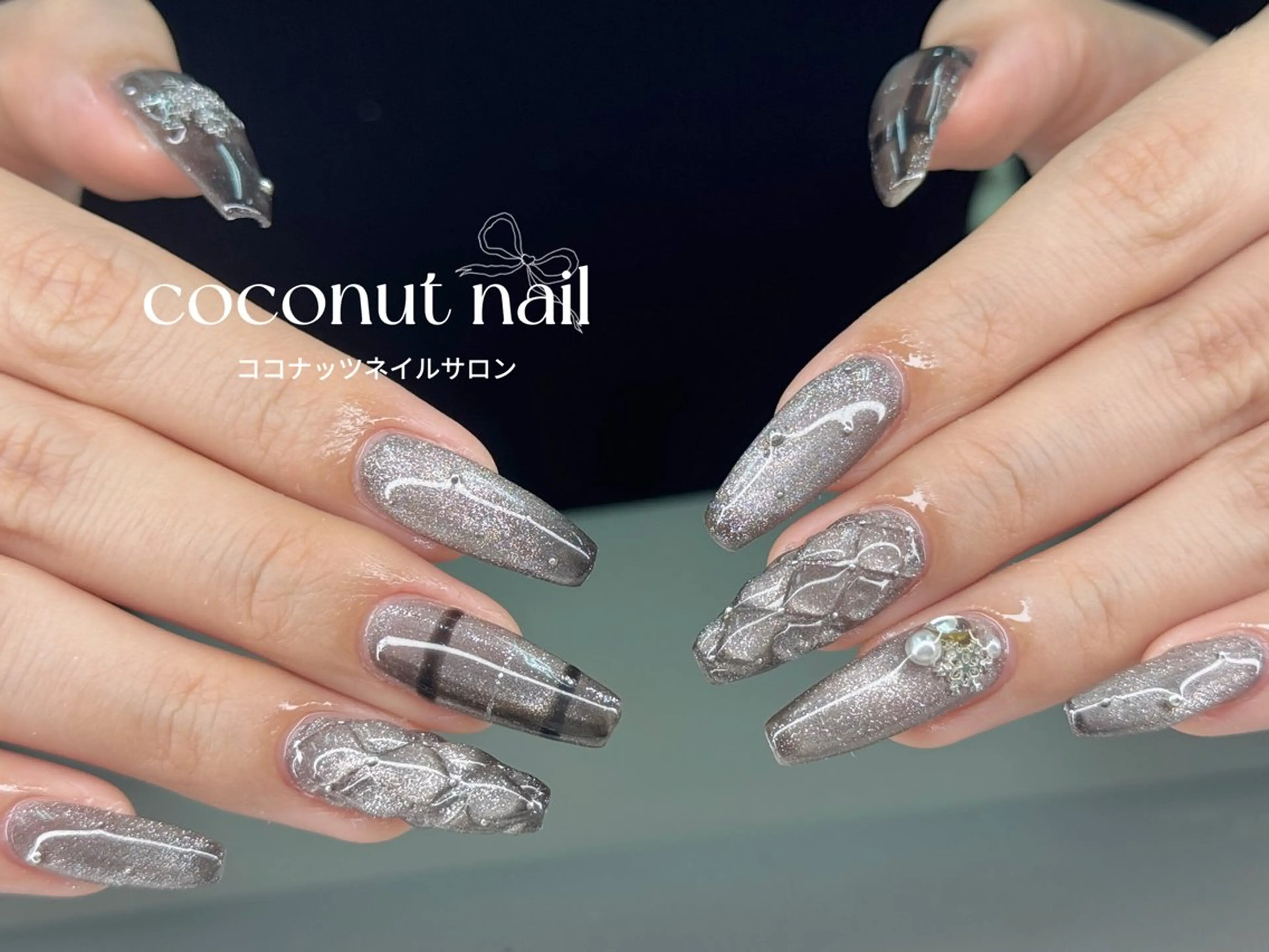 ネイル べっ甲ネイル フレンチネイル キラキラネイル マグネットネイル 大理石ネイル(マーブル) ハンドネイル 神田 ココナッツのネイルデザイン